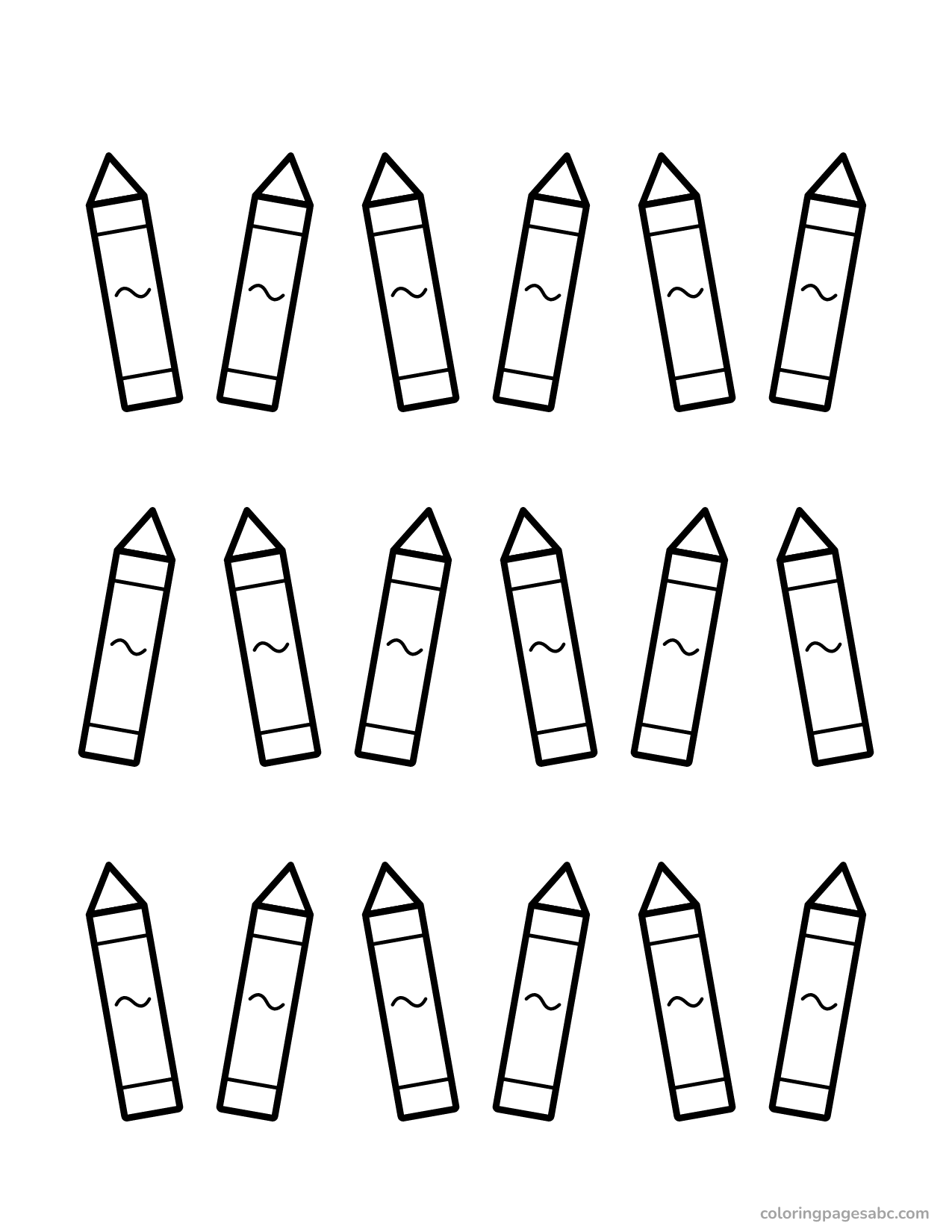 Eighteen crayons in three rows pattern coloring page