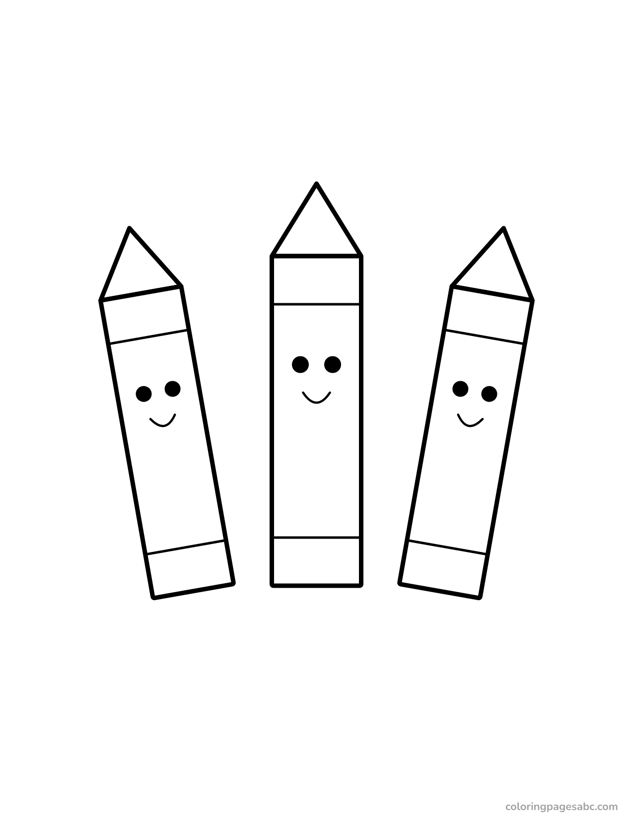 Three happy crayons with faces coloring page