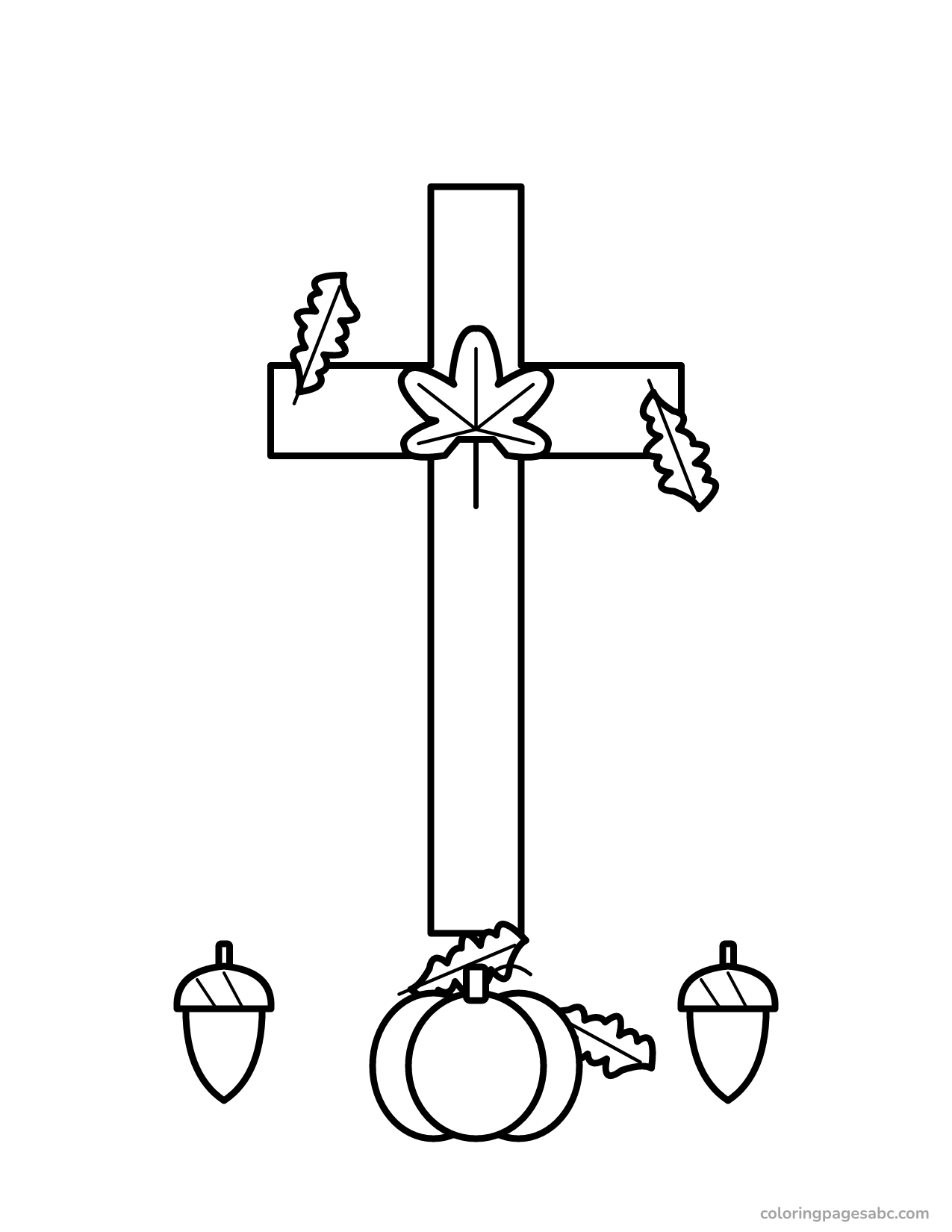 Cross with autumn leaves to color online
