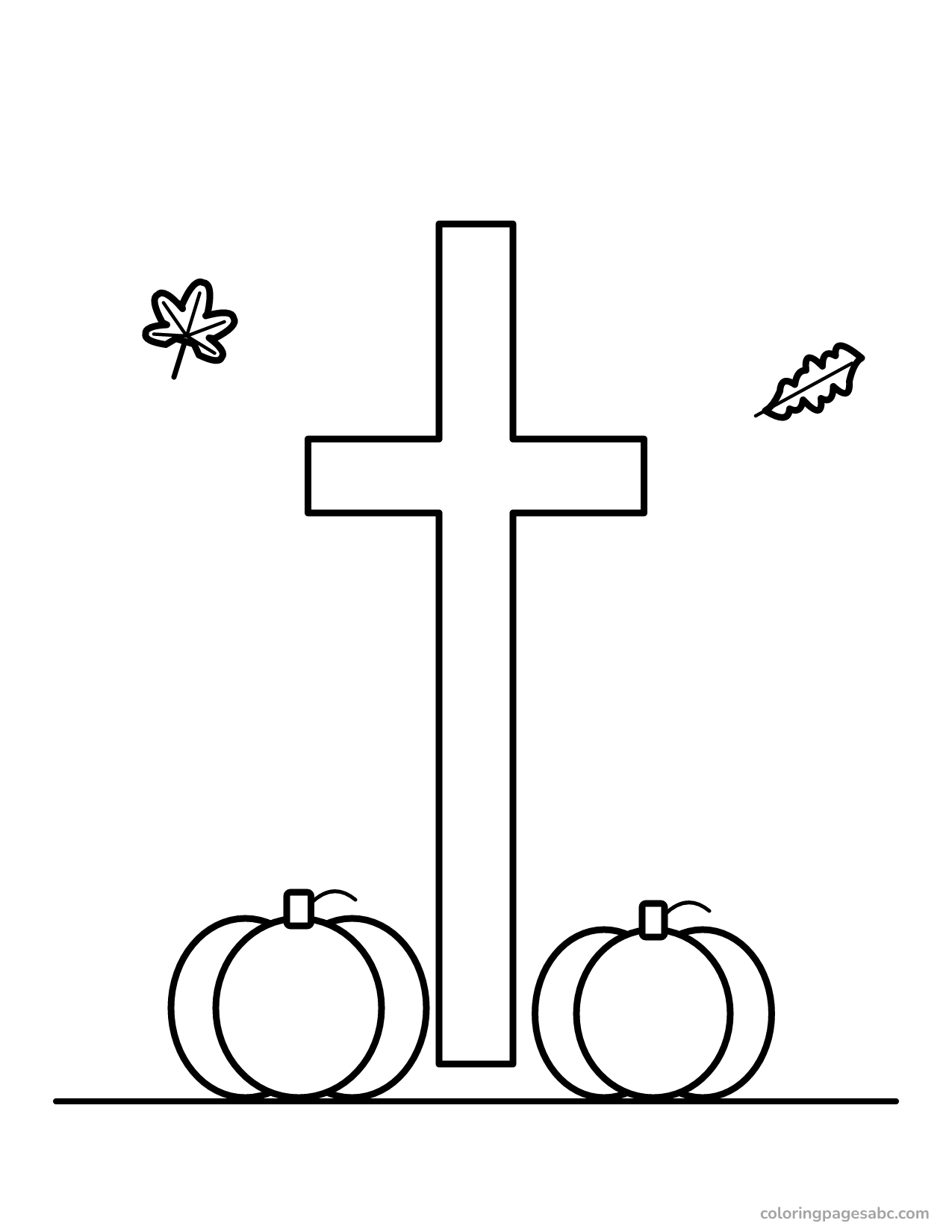 Cross with pumpkins to color online
