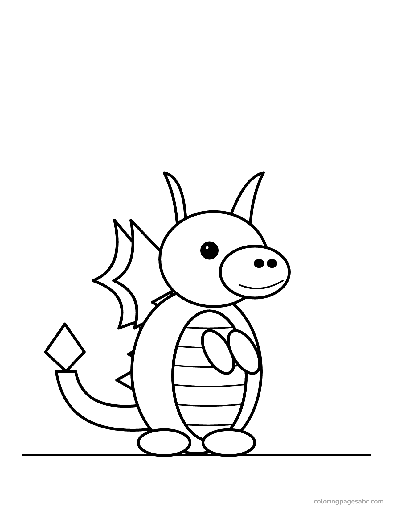 Cute baby dragon with wings and a spade tail coloring page