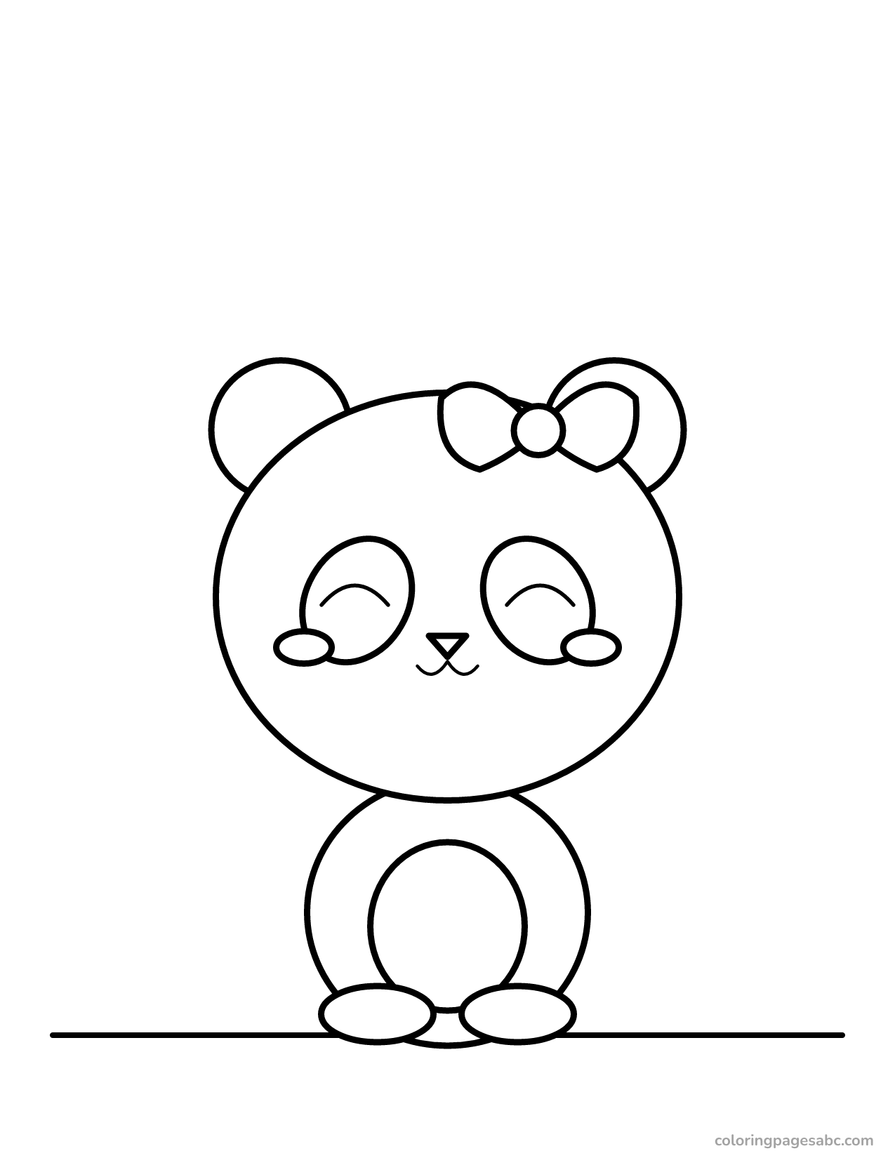 Chibi panda with a big head and a bow coloring page