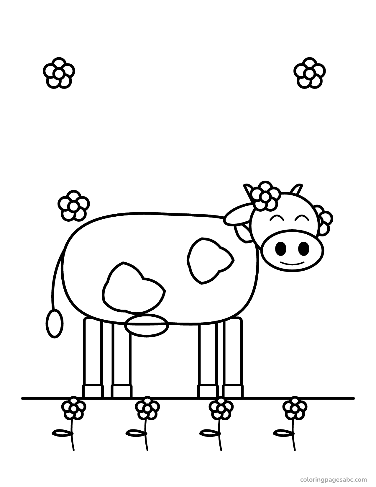 Cute cow with a flower to color online