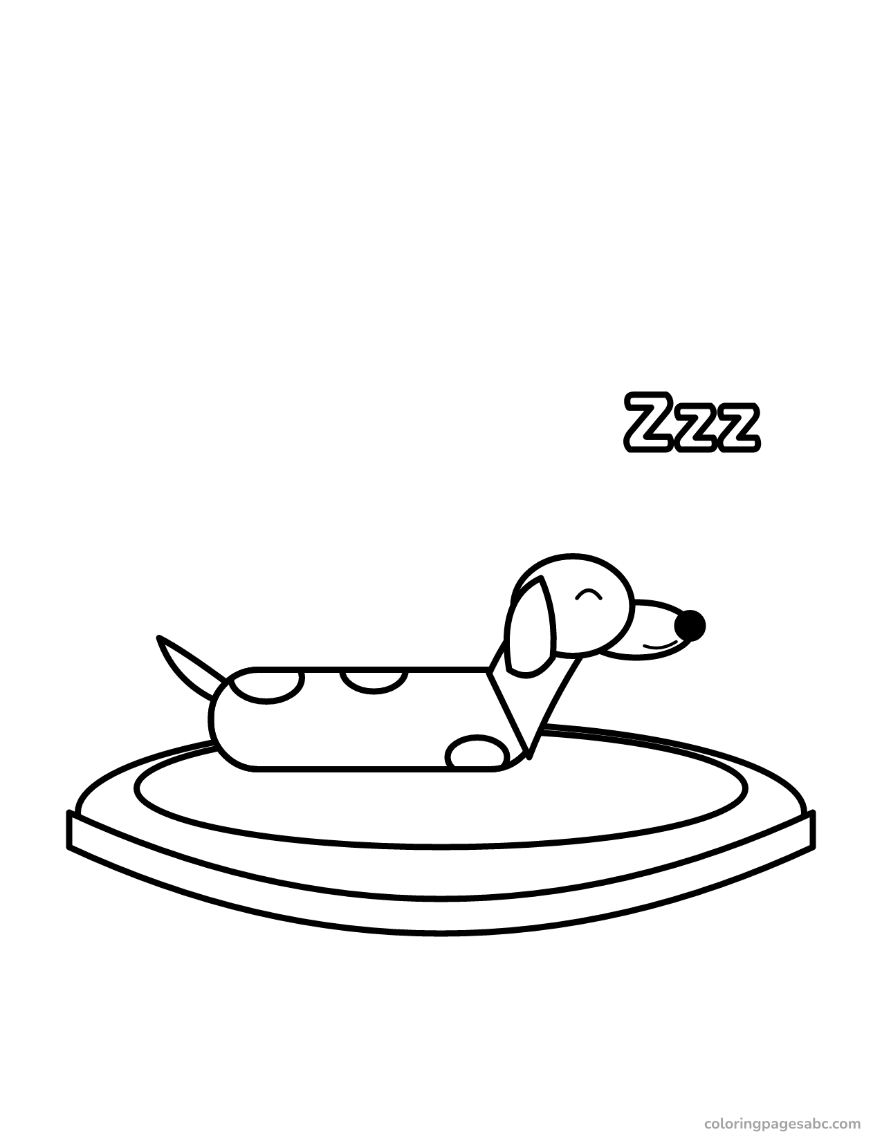 Dachshund in a dog bed to color online