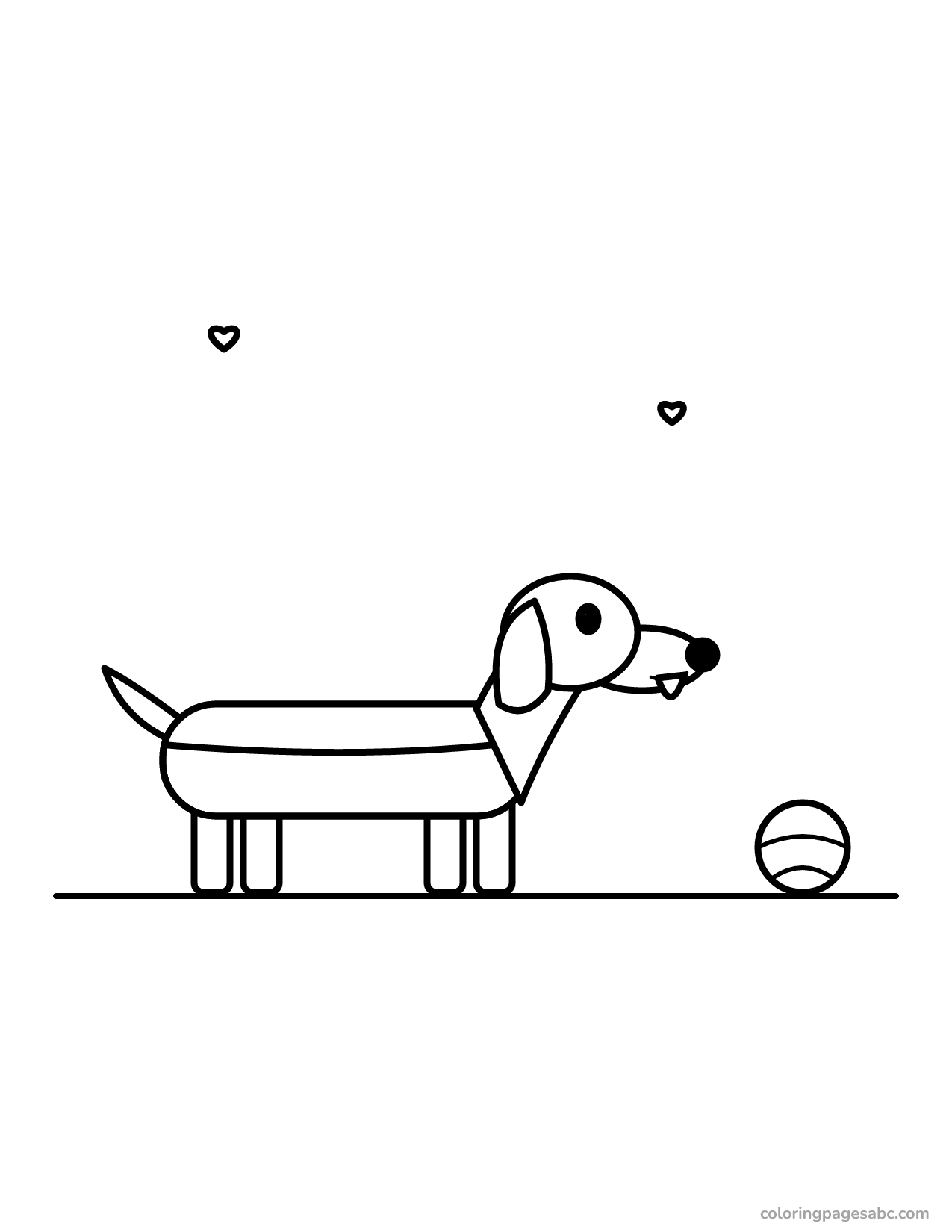 Dachshund with a ball to color online