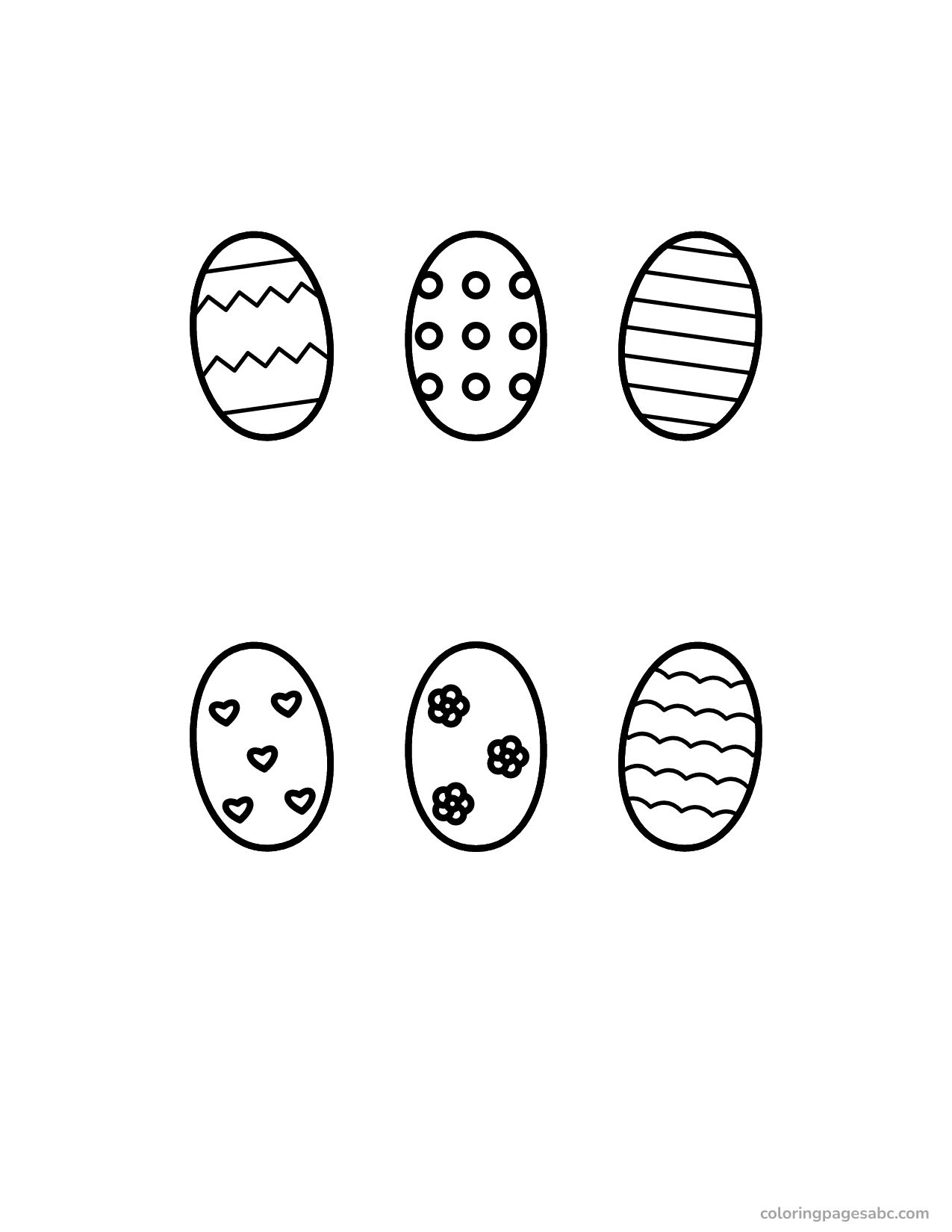 Six decorated Easter eggs with different patterns