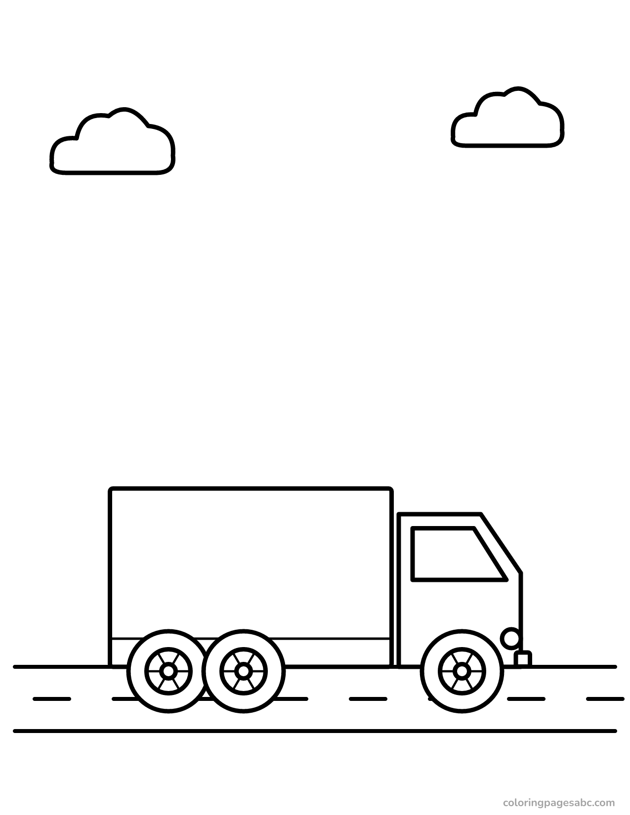 Delivery box truck driving on the road coloring page