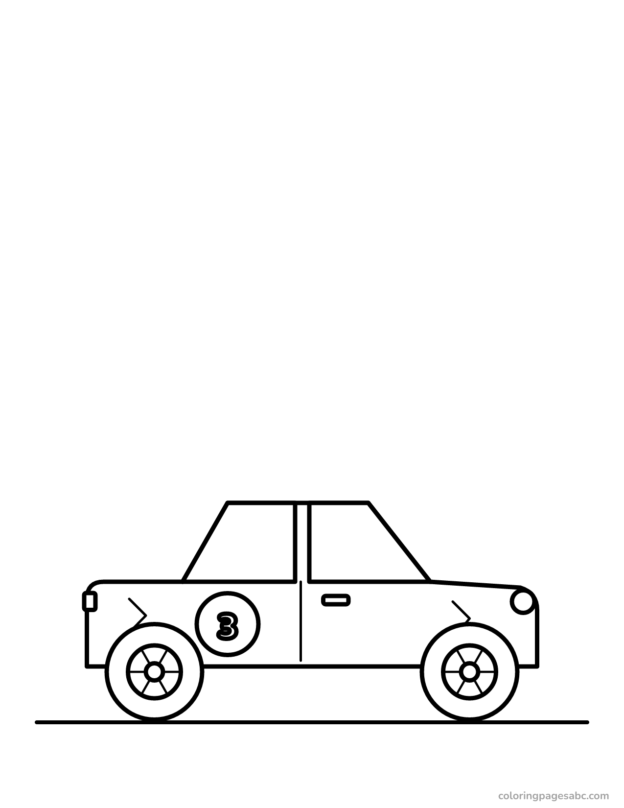 Dented demolition derby car with the number 3 coloring page