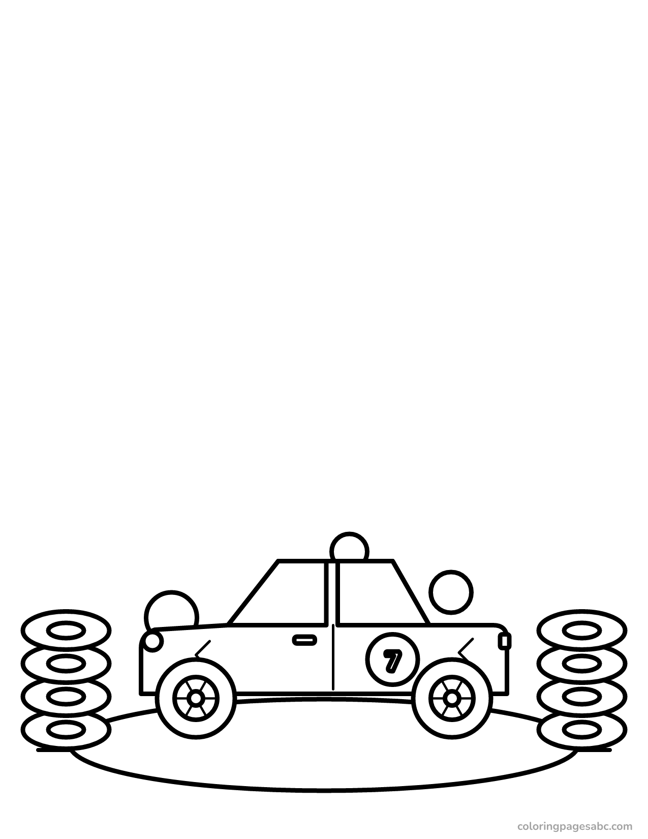 Derby car with the number 7 in a muddy arena coloring page