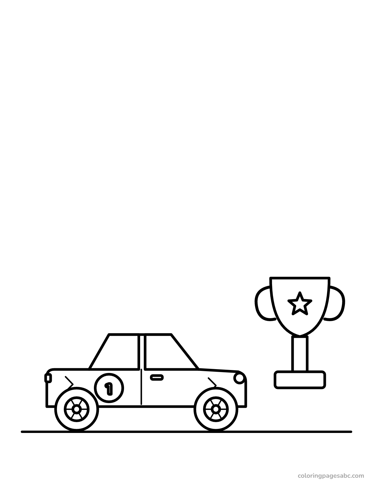 Number 1 derby car next to a winner trophy coloring page