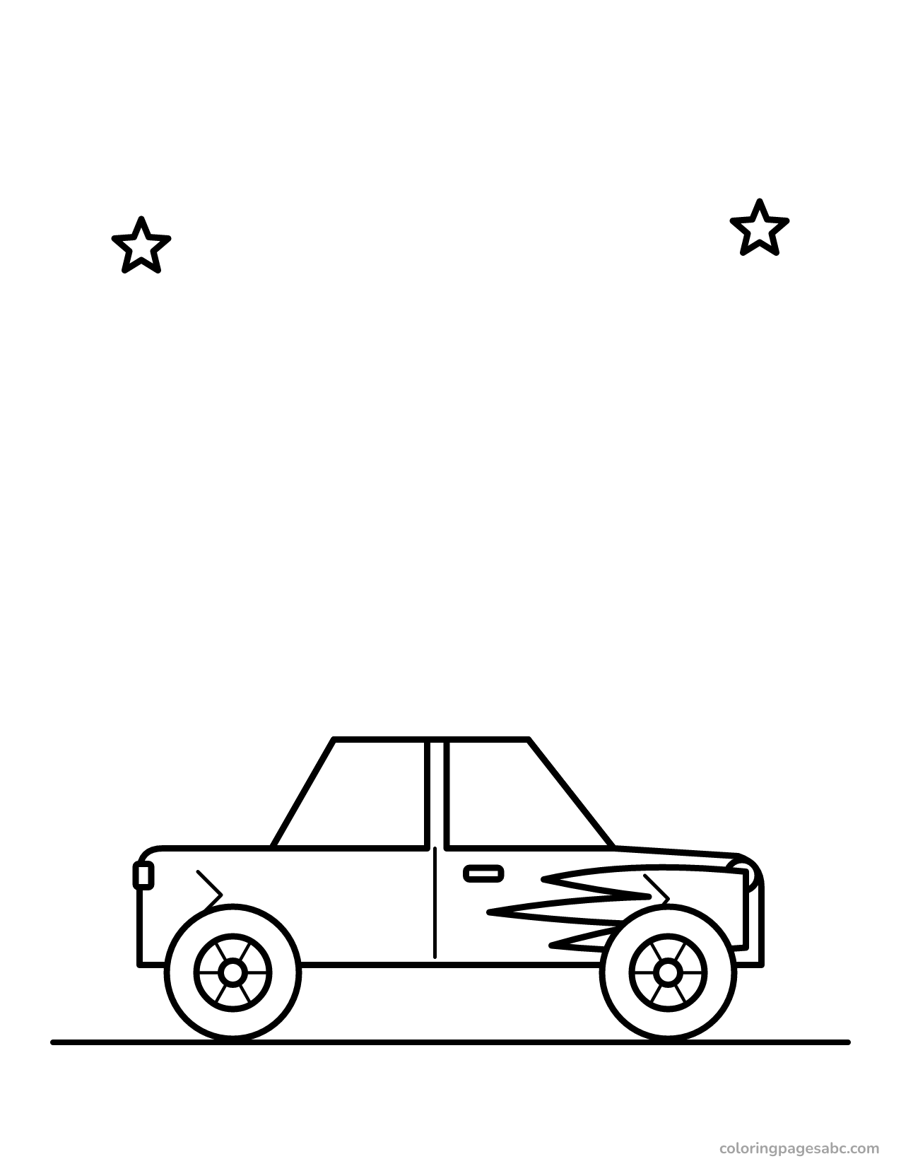 Dented derby car with flames on the side coloring page