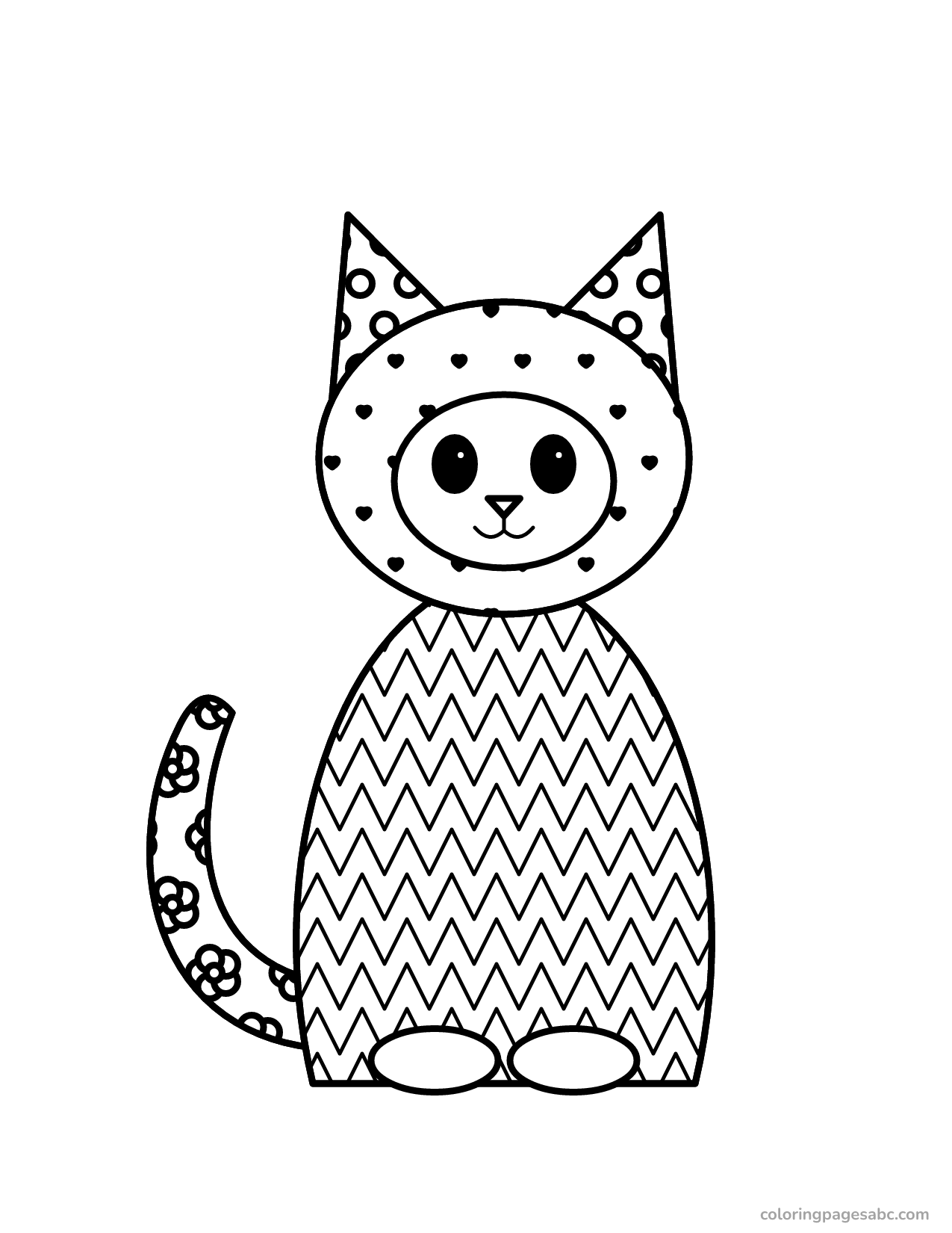 Big patterned cat with hearts, triangles and flowers for adults