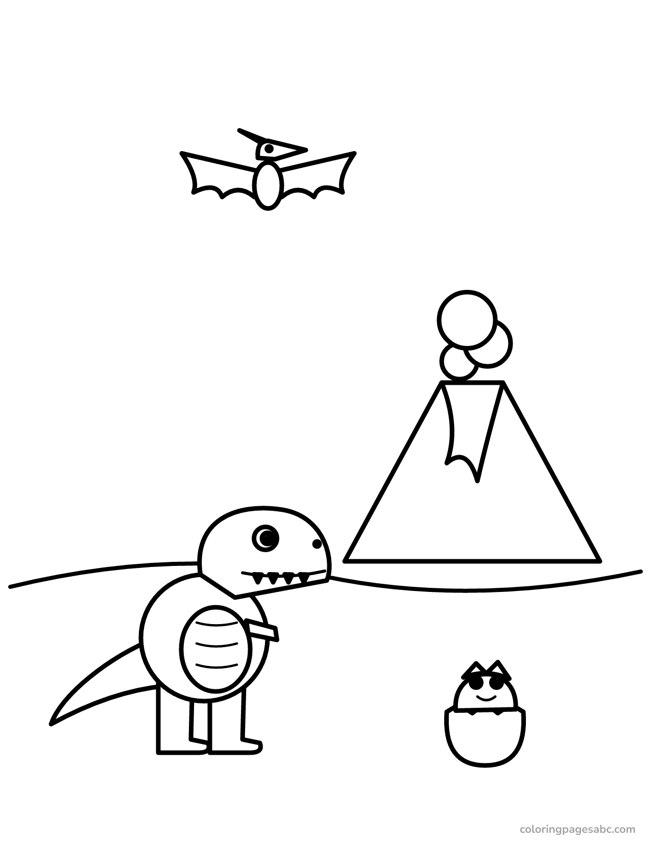 Dinosaurs and volcano to color online