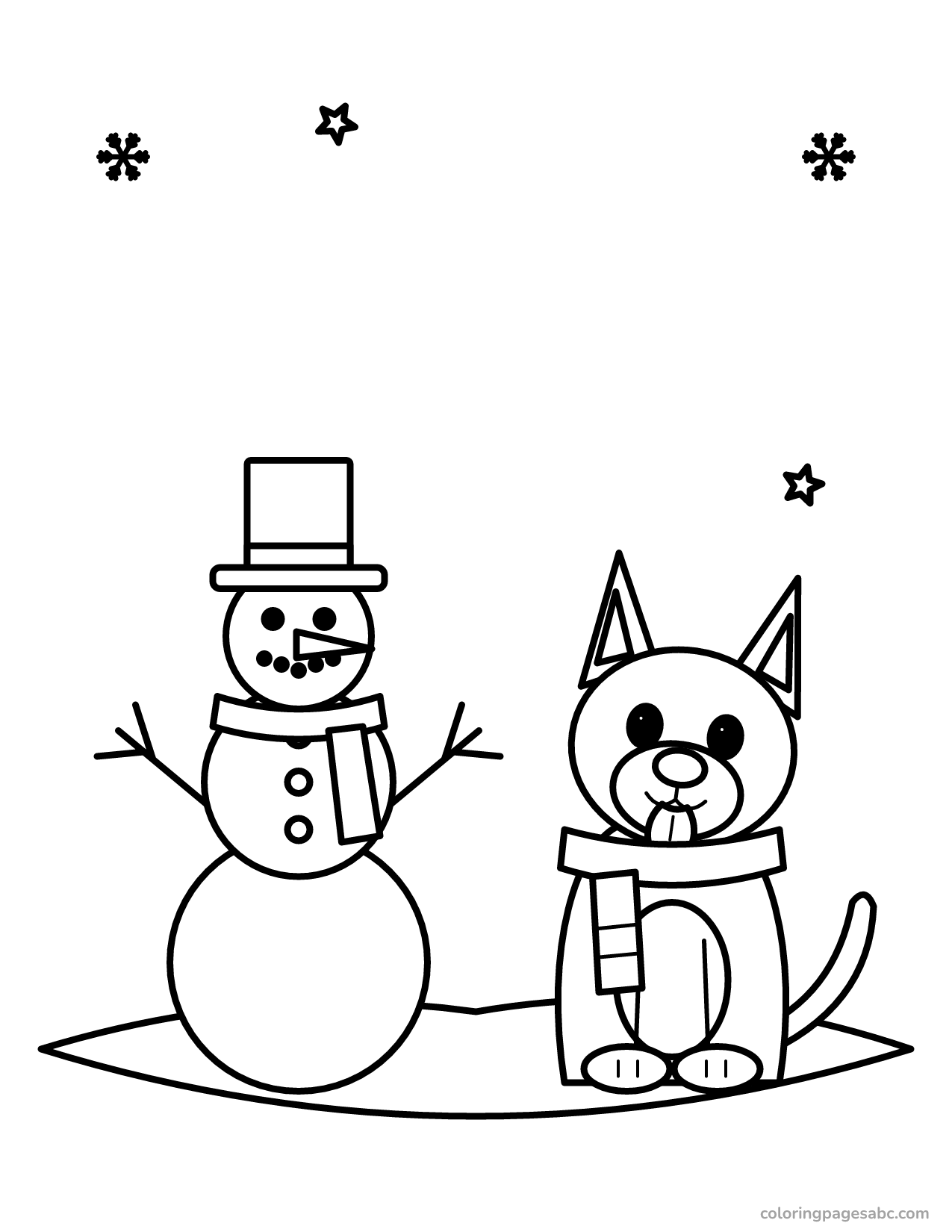 Dog and snowman to color online