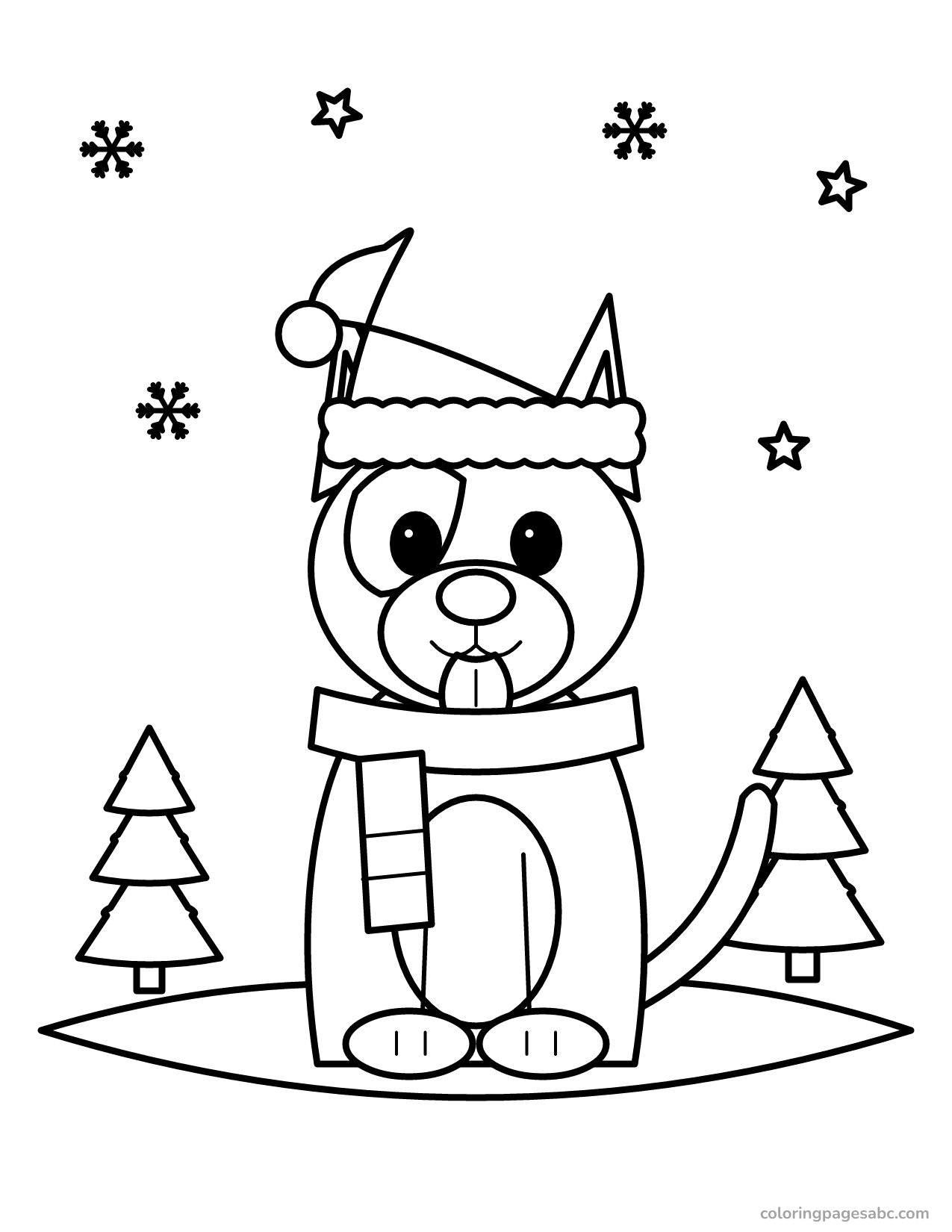 Dog in the snow to color online