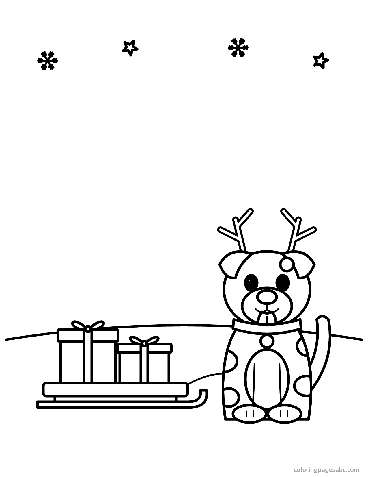 Dog pulling a sled to color online