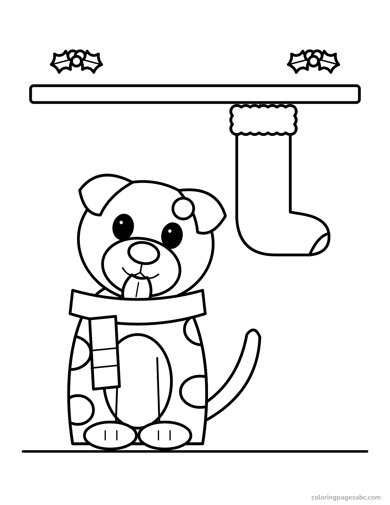 Dog waiting by the stocking to color online