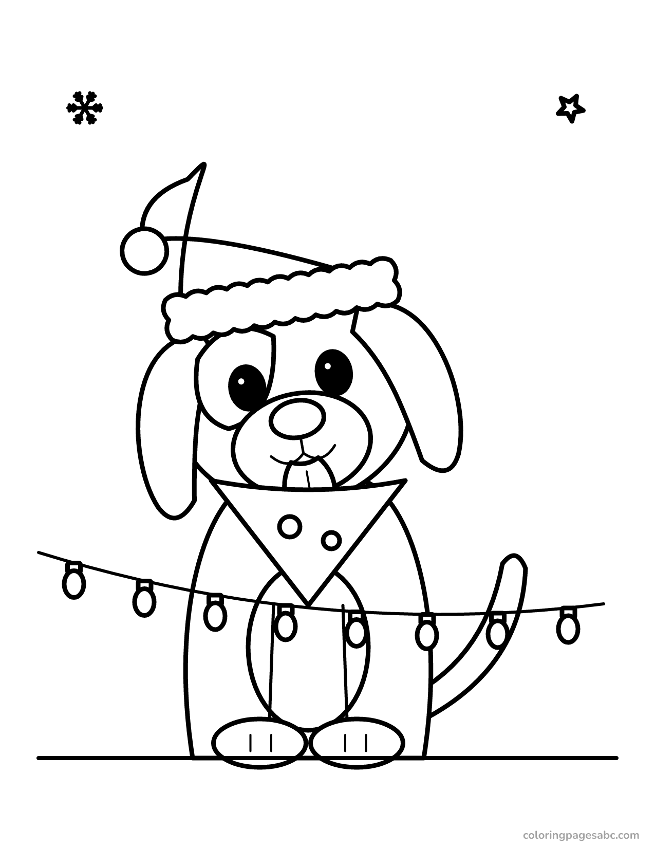 Dog with Christmas lights to color online