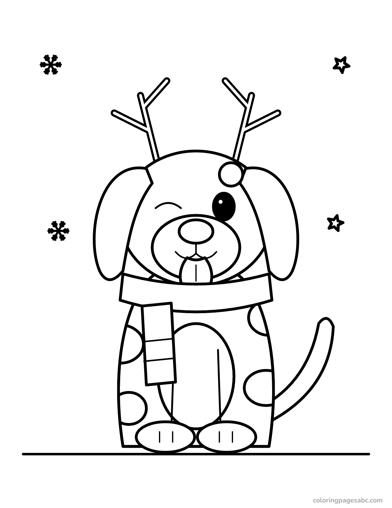 Dog with reindeer antlers to color online