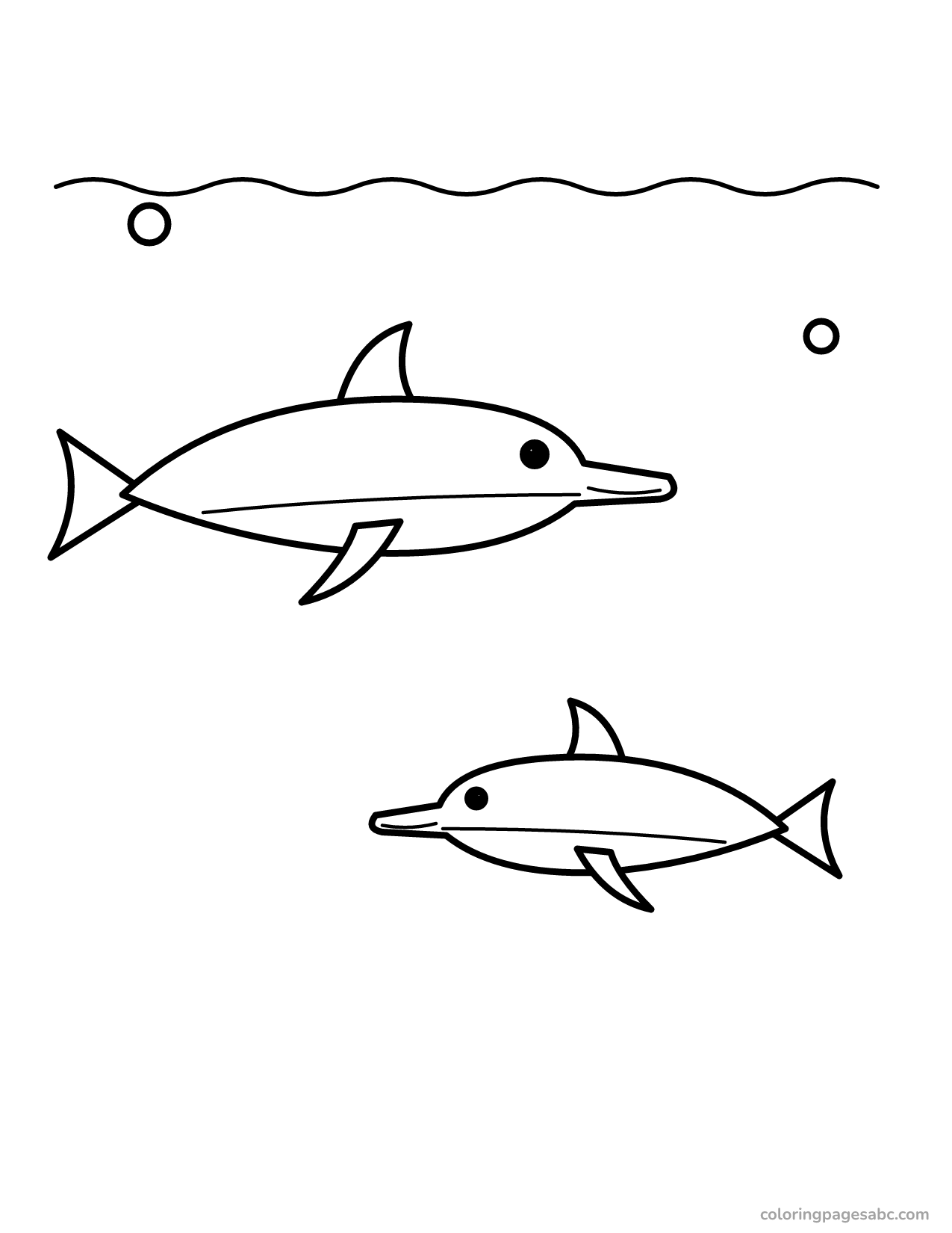 Two dolphins swimming in the deep ocean coloring page
