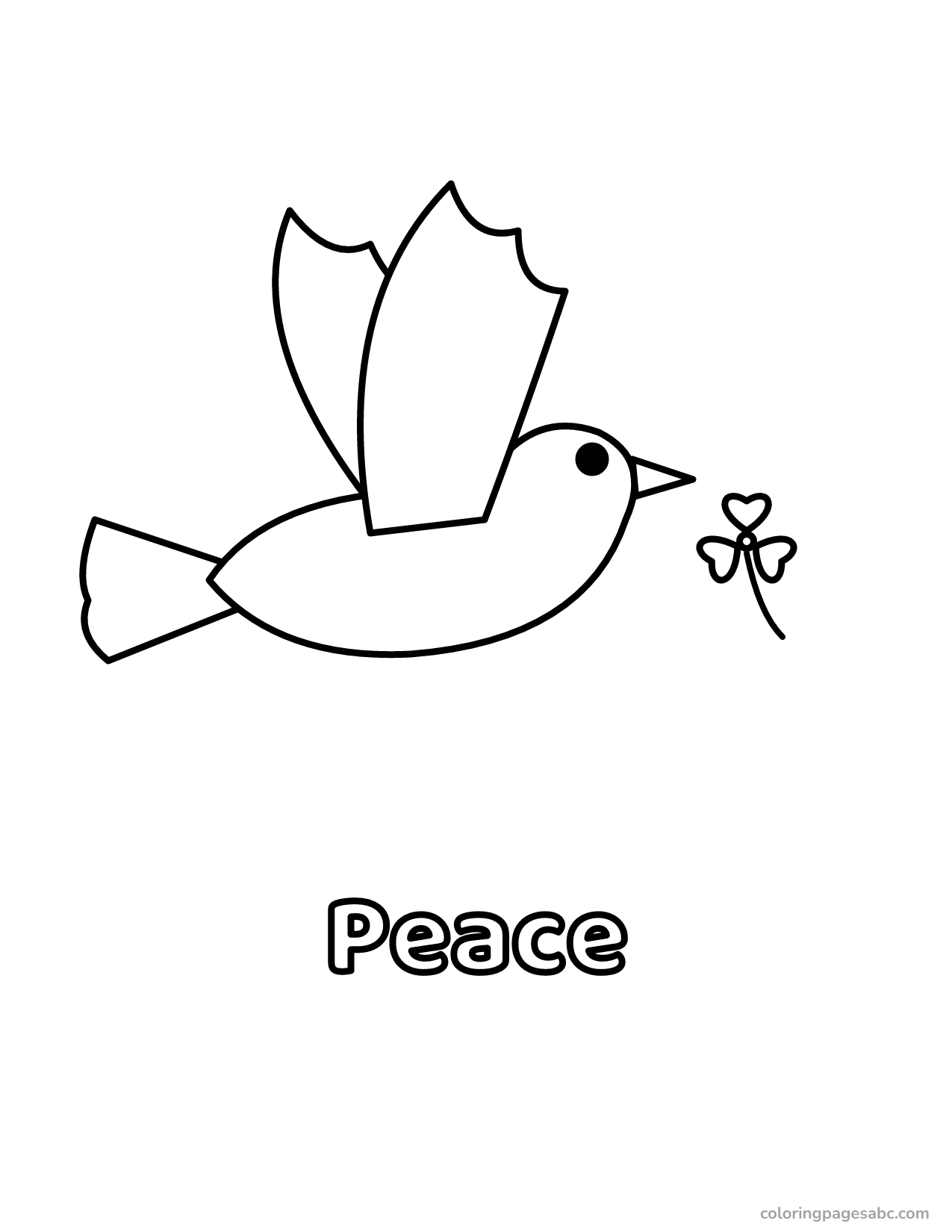 Dove flying toward a shamrock with Peace lettering