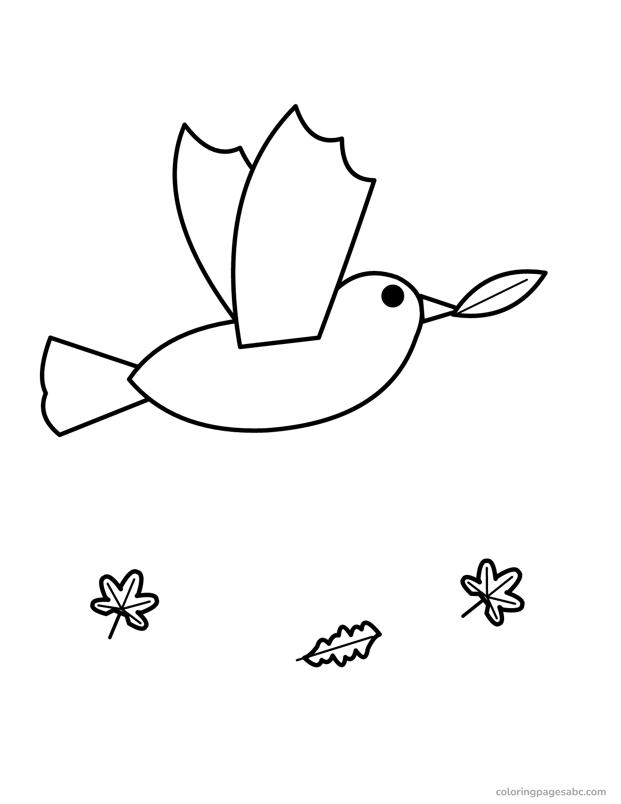 Dove with an autumn leaf to color online
