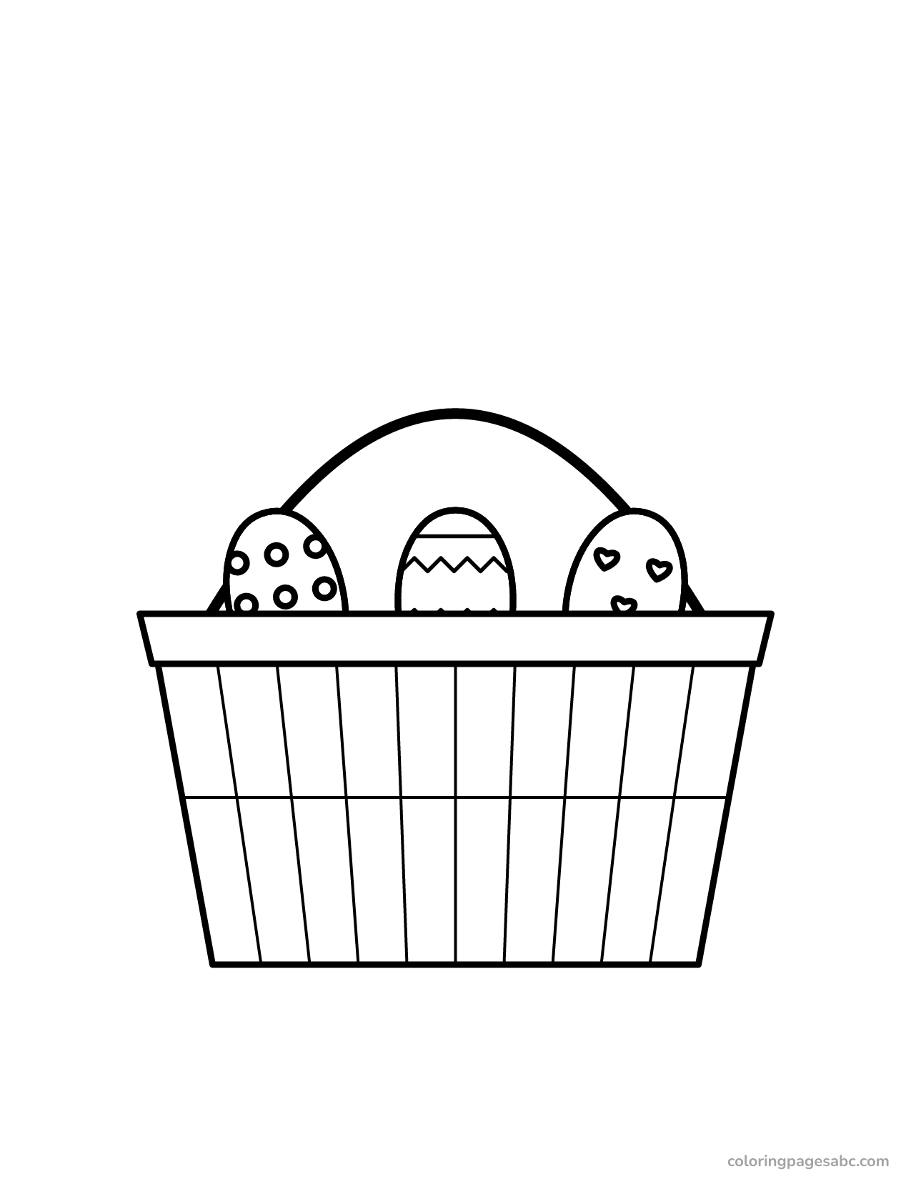 Woven Easter basket full of decorated eggs coloring page