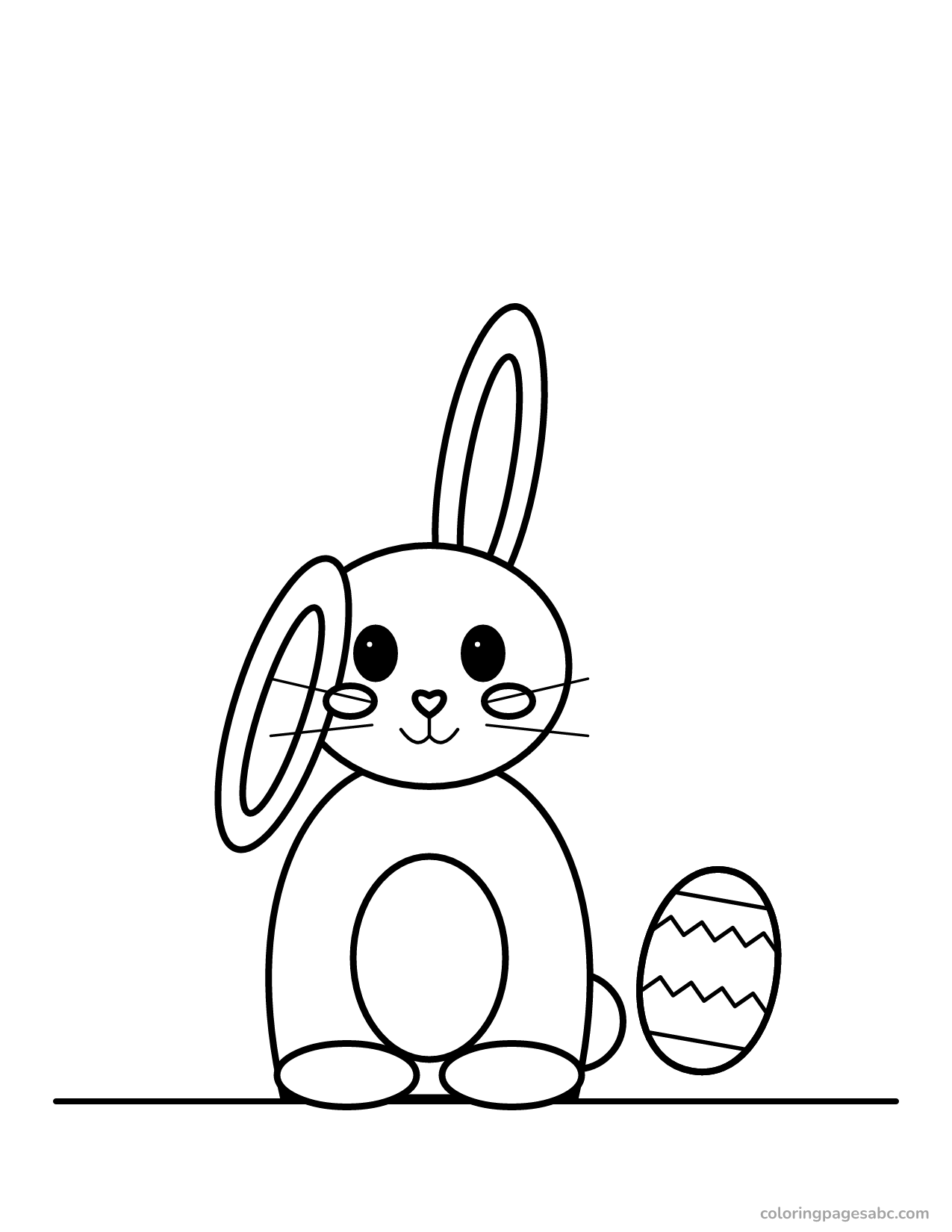 Easter bunny next to a big decorated egg coloring page