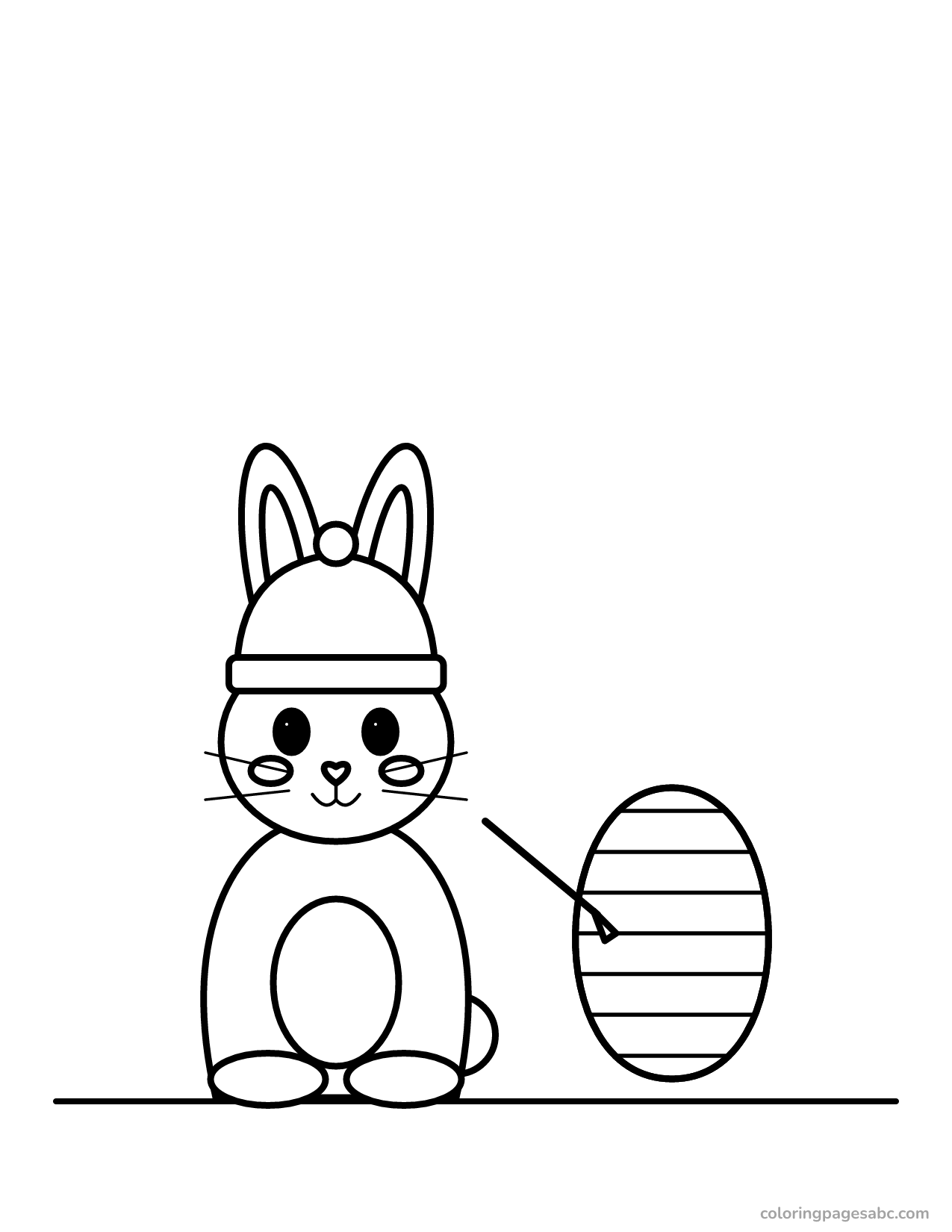 Easter bunny painting stripes on an egg coloring page
