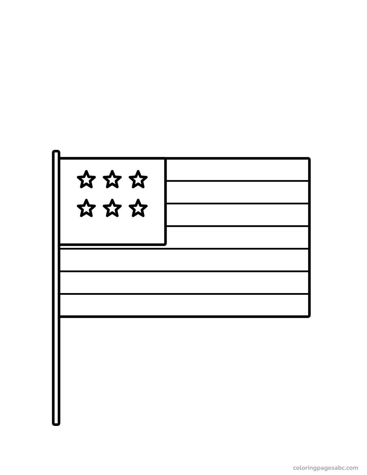 Easy simple American flag with six stars coloring page