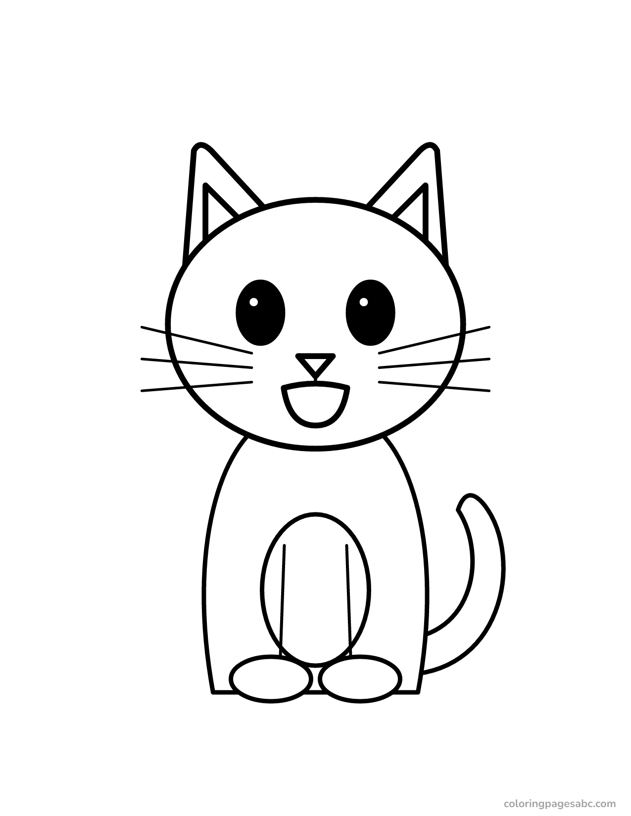 Easy big cartoon cat with a big head coloring page for toddlers