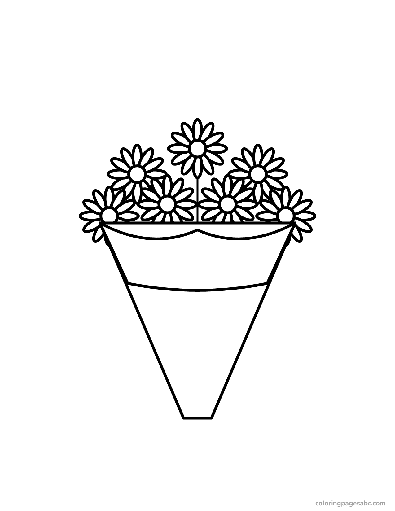 Easy big bouquet of daisies coloring page for toddlers