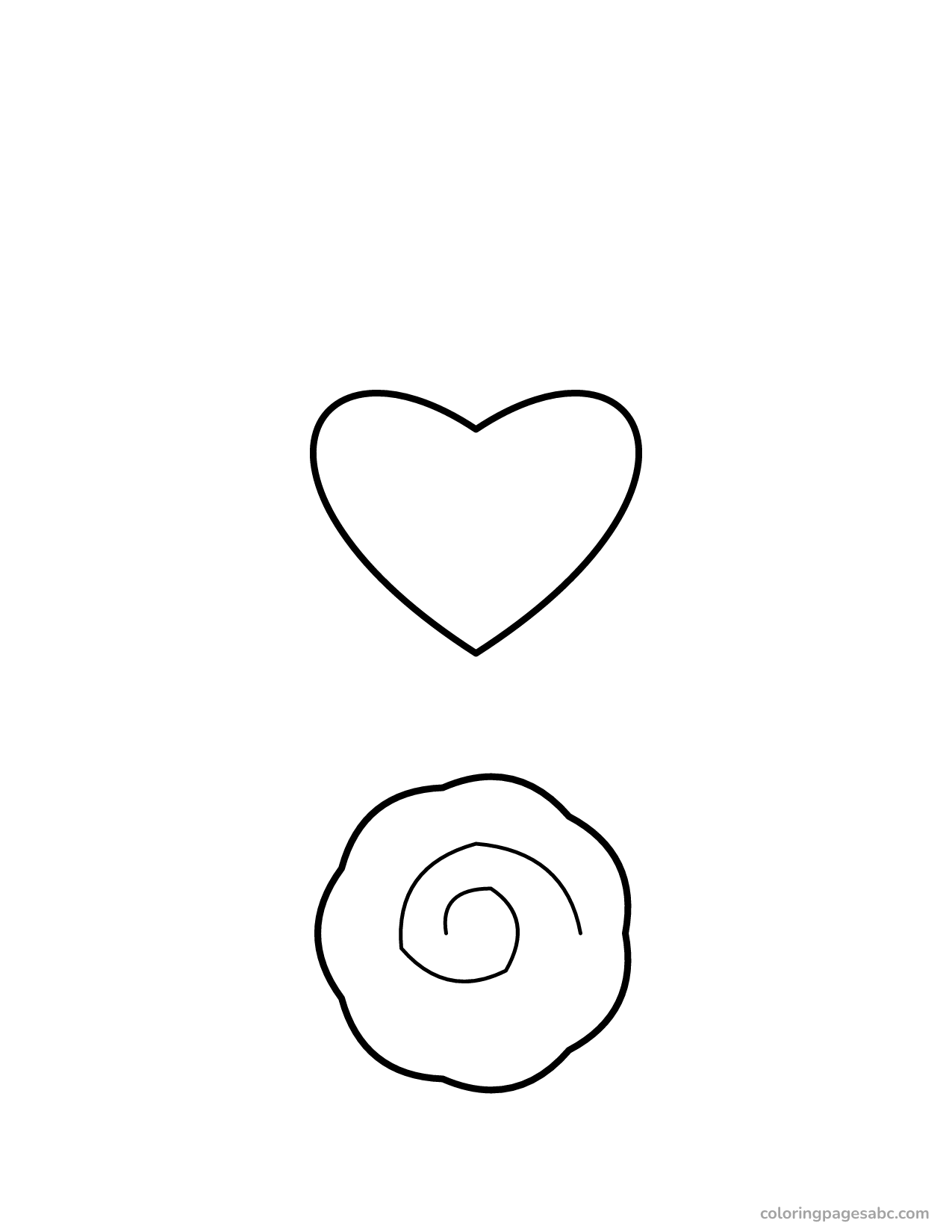 Easy big heart and rose coloring page for toddlers