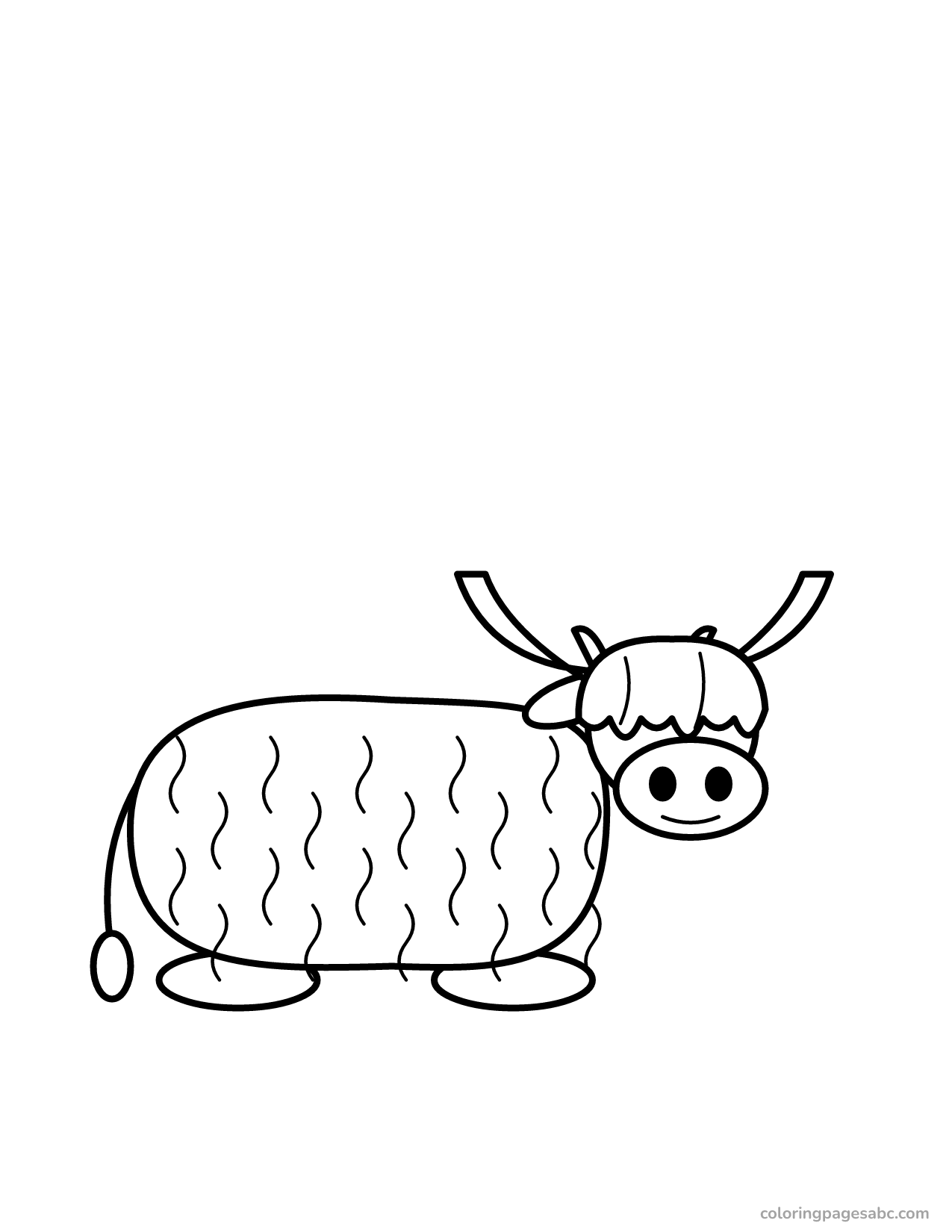 Easy big highland cow lying down coloring page for toddlers