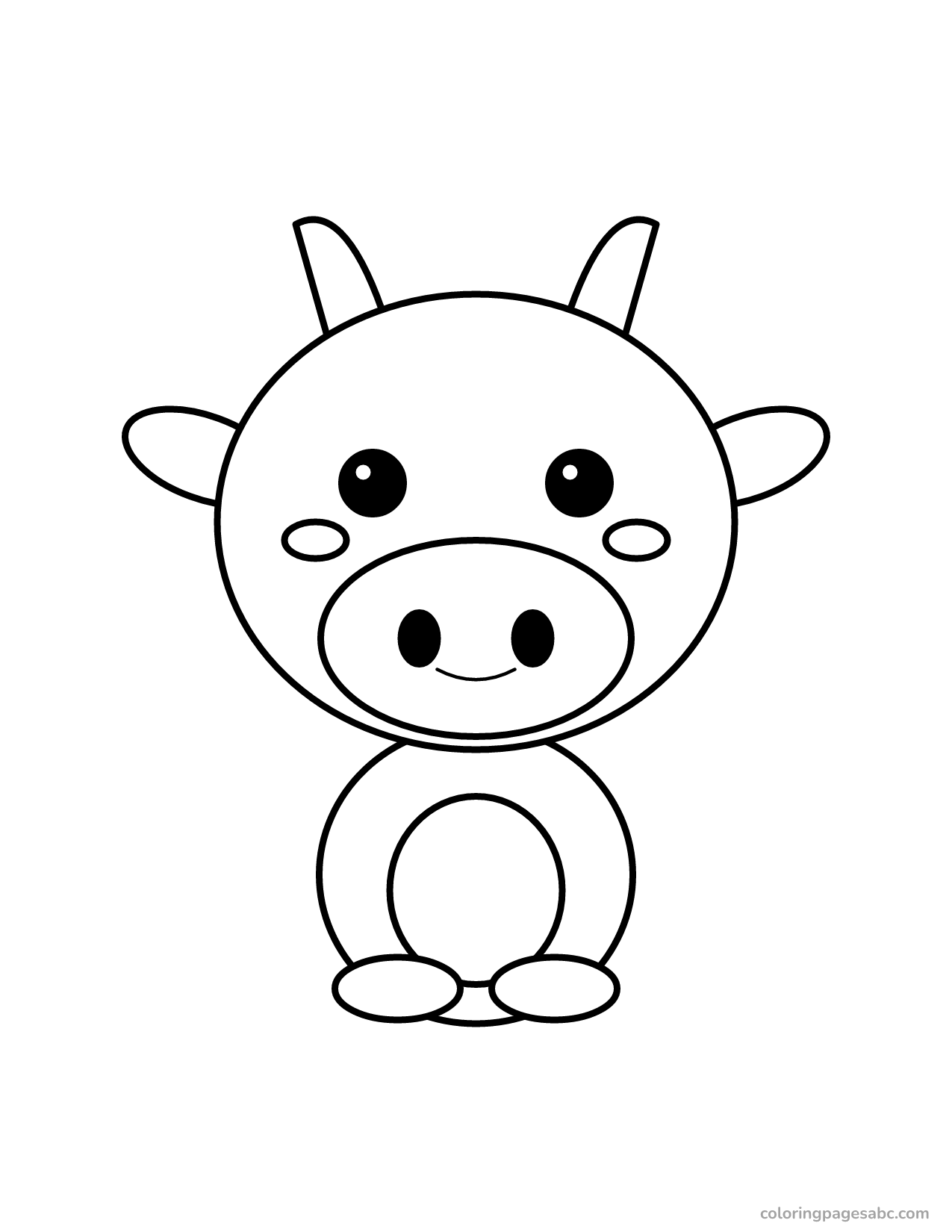 Easy big kawaii cow coloring page for toddlers