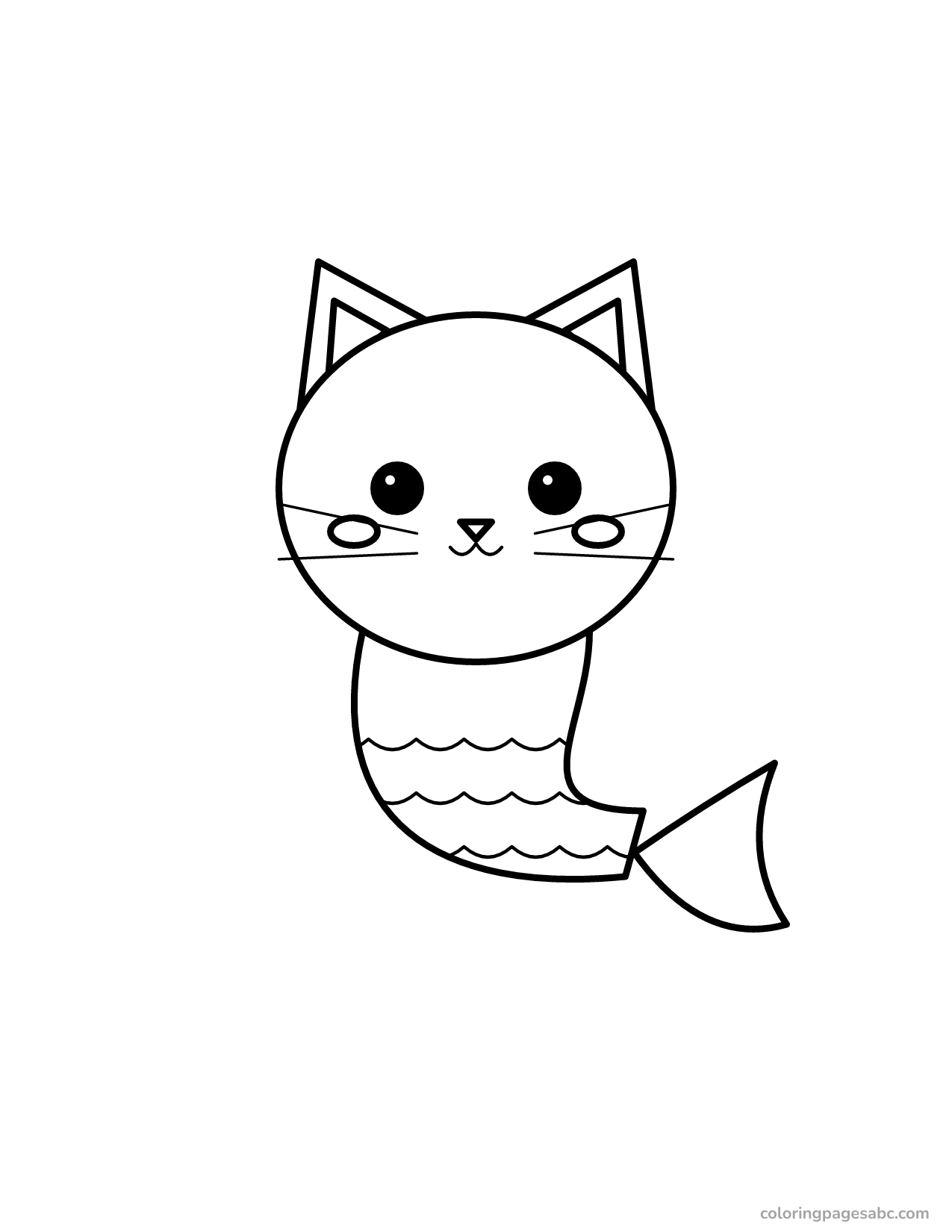 Easy big kitty mermaid coloring page for toddlers