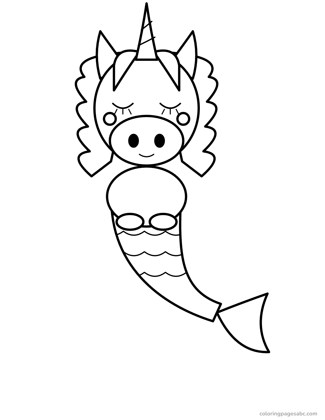 Easy mermaid unicorn to color online