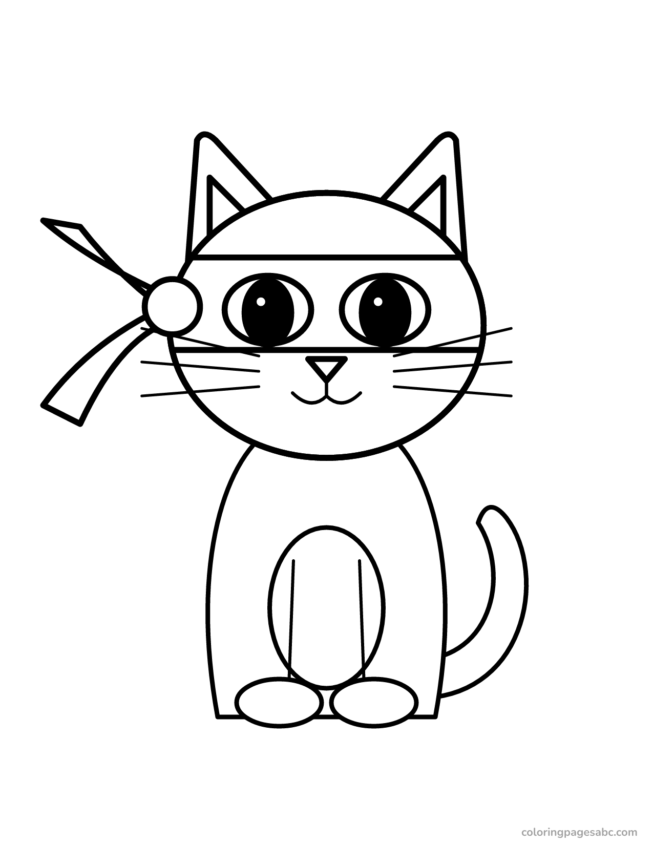 Easy big ninja cat coloring page for toddlers