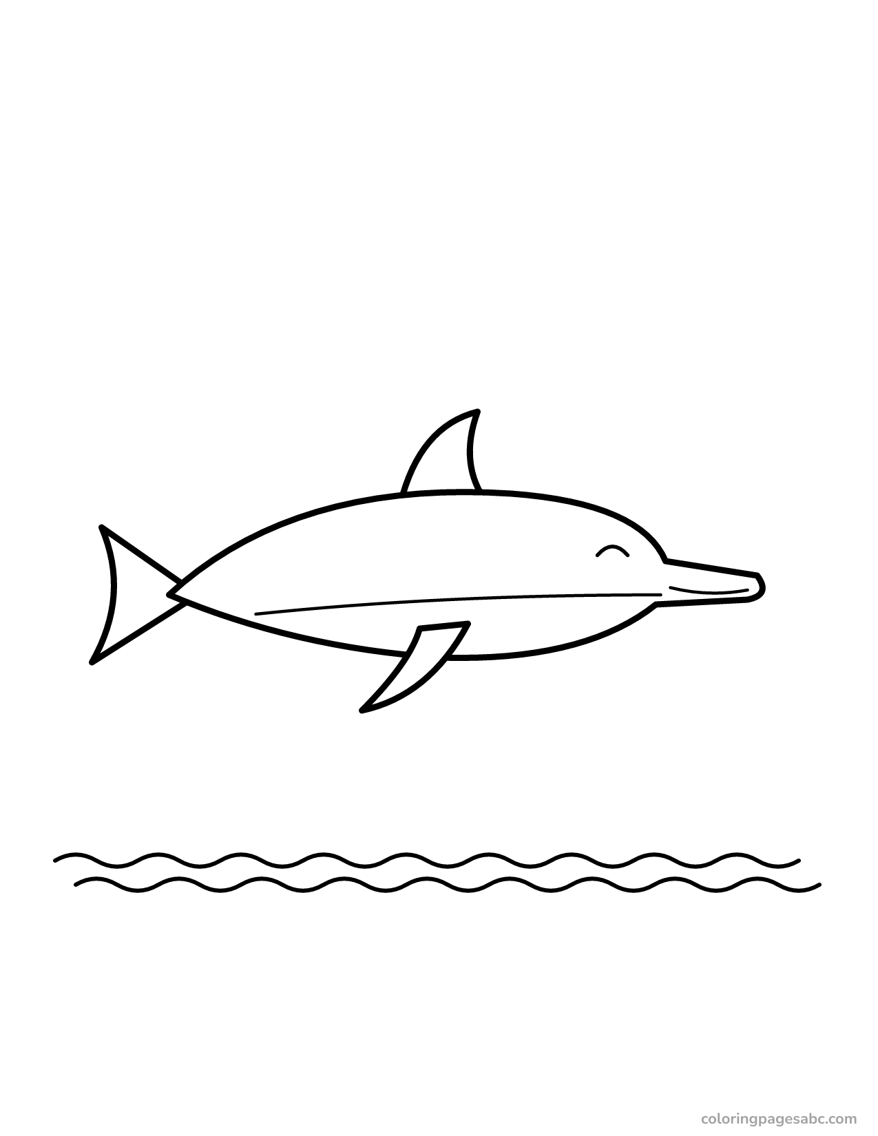 Easy big dolphin above the ocean waves coloring page for toddlers