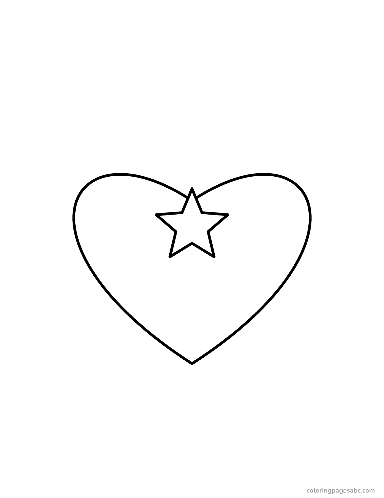 Easy big heart with a star in the middle coloring page