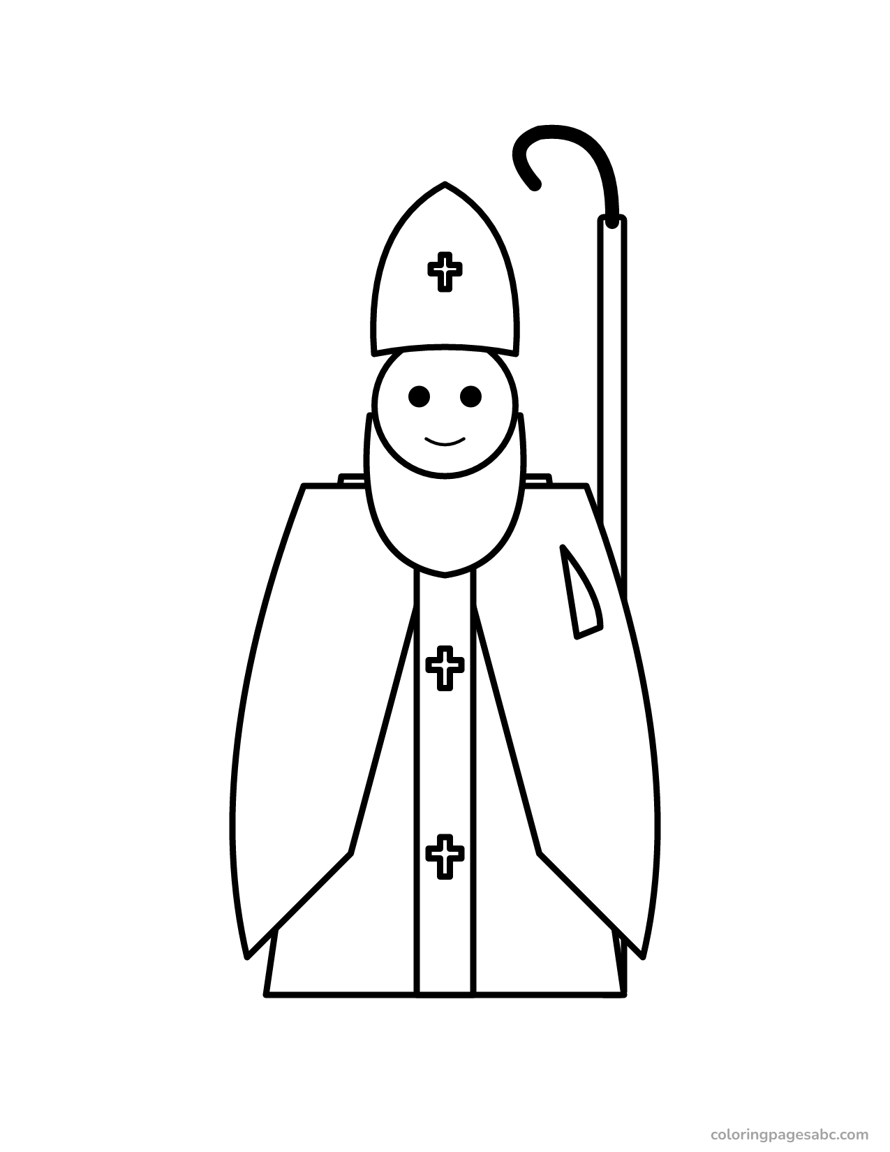 Easy big St. Patrick figure with a staff coloring page