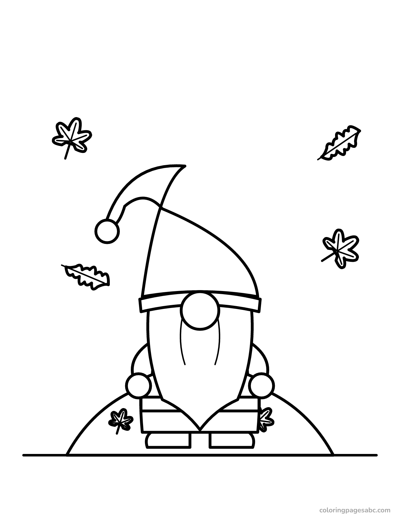 Fall gnome in the leaves to color online