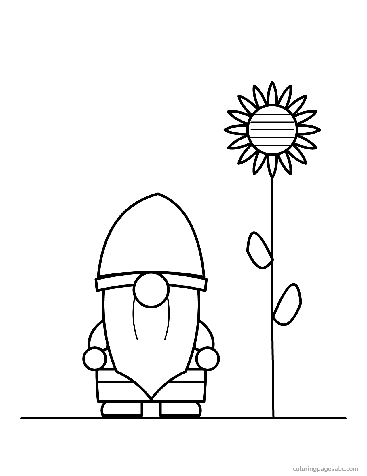 Gnome with a sunflower to color online