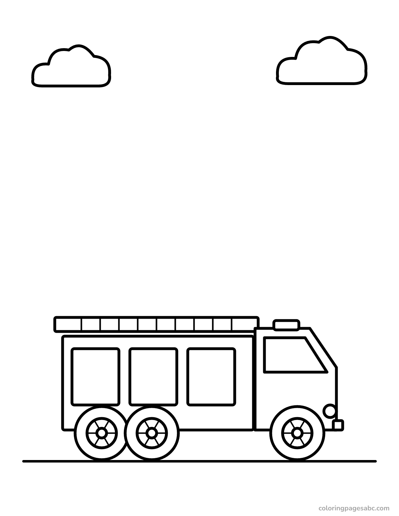 Fire truck with a ladder on top coloring page
