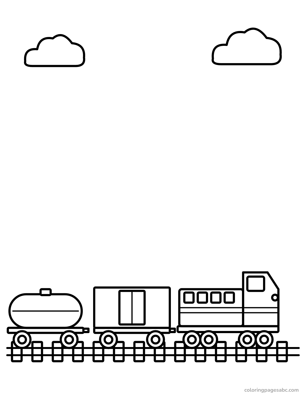 Diesel engine pulling a boxcar and a tank car coloring page