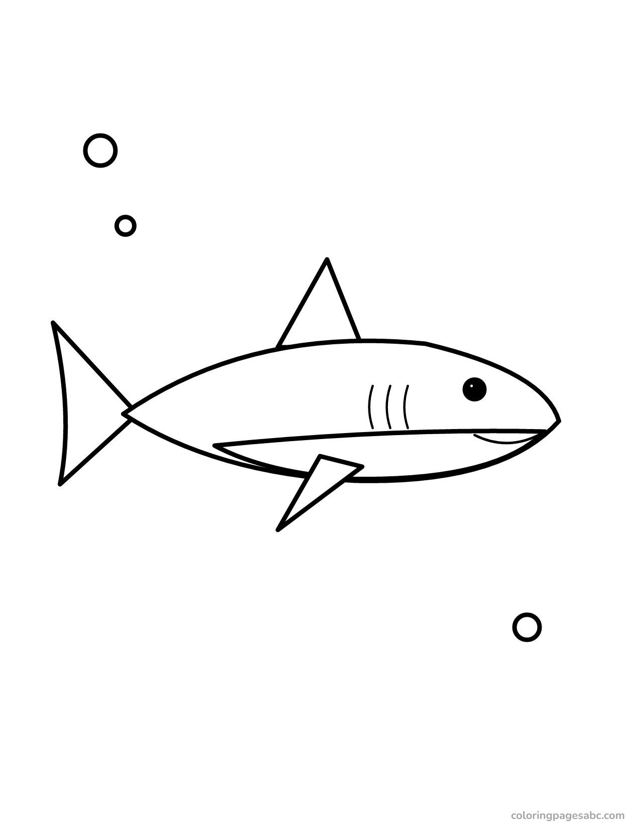 Smiling friendly shark with bubbles coloring page
