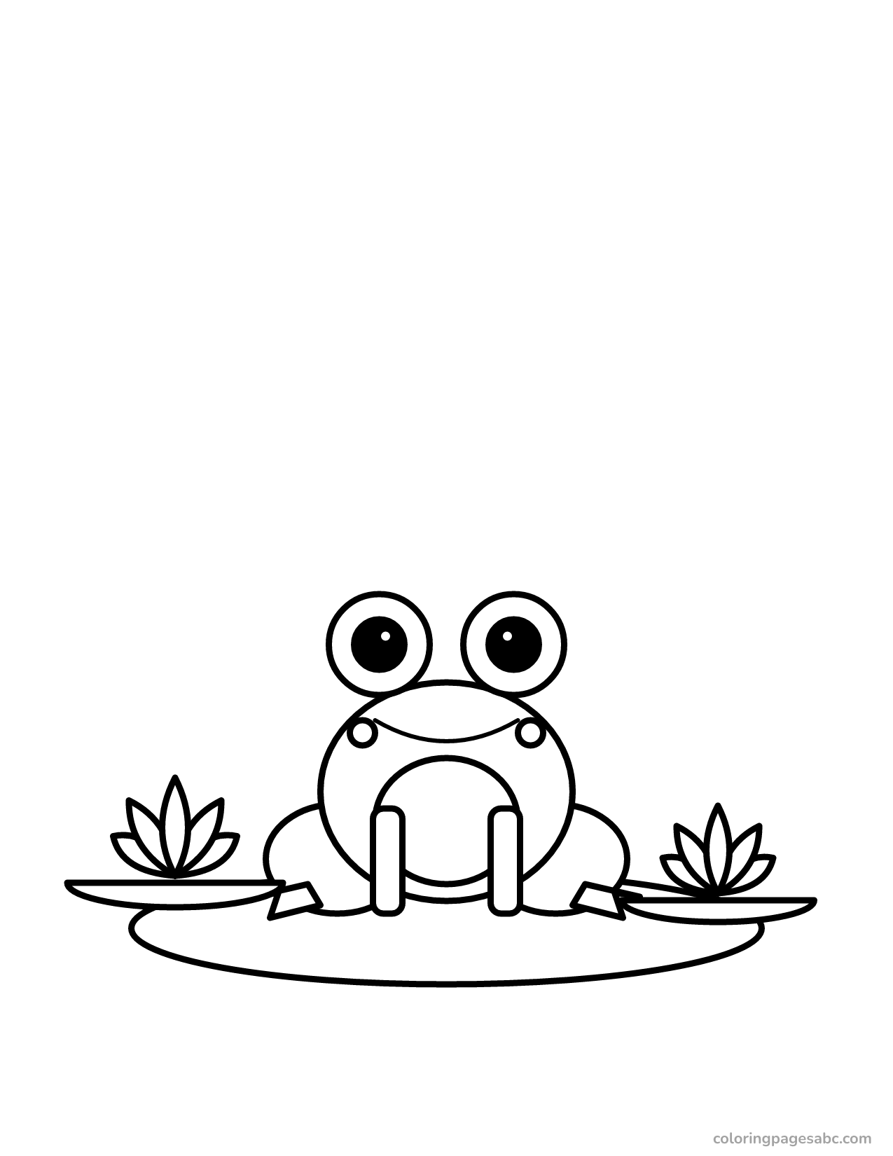 Frog on a lily pad between two lotus flowers coloring page