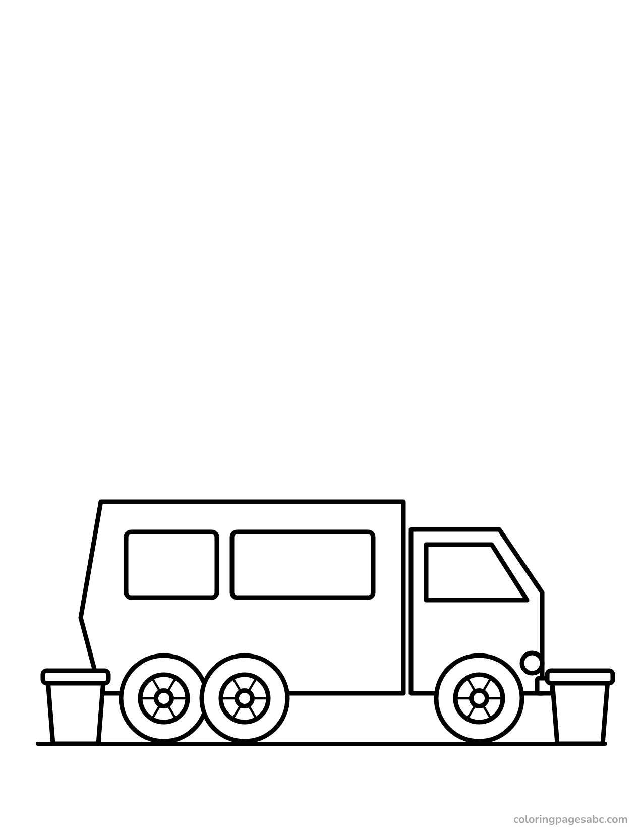 Garbage truck with two trash cans coloring page
