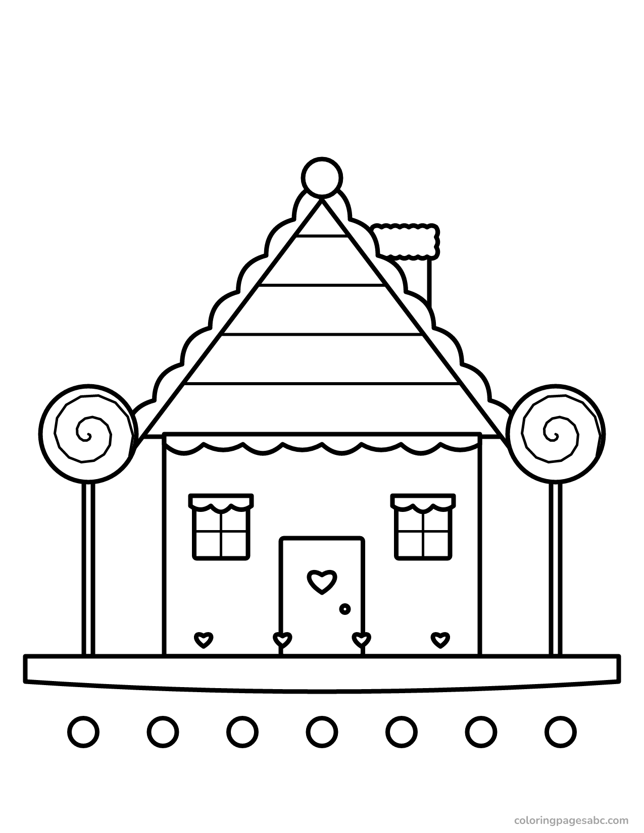 Gingerbread cottage with lollipops to color online