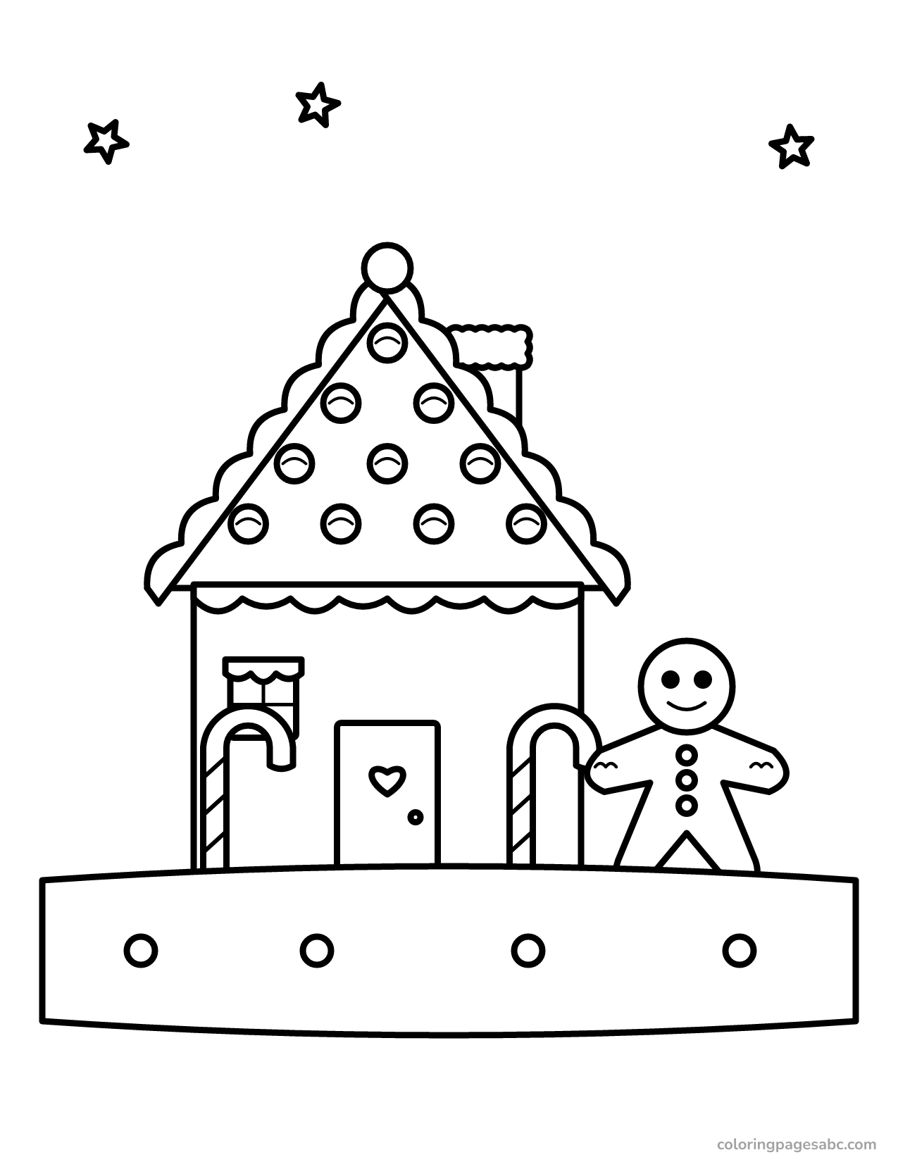 Gingerbread house and gingerbread man to color online